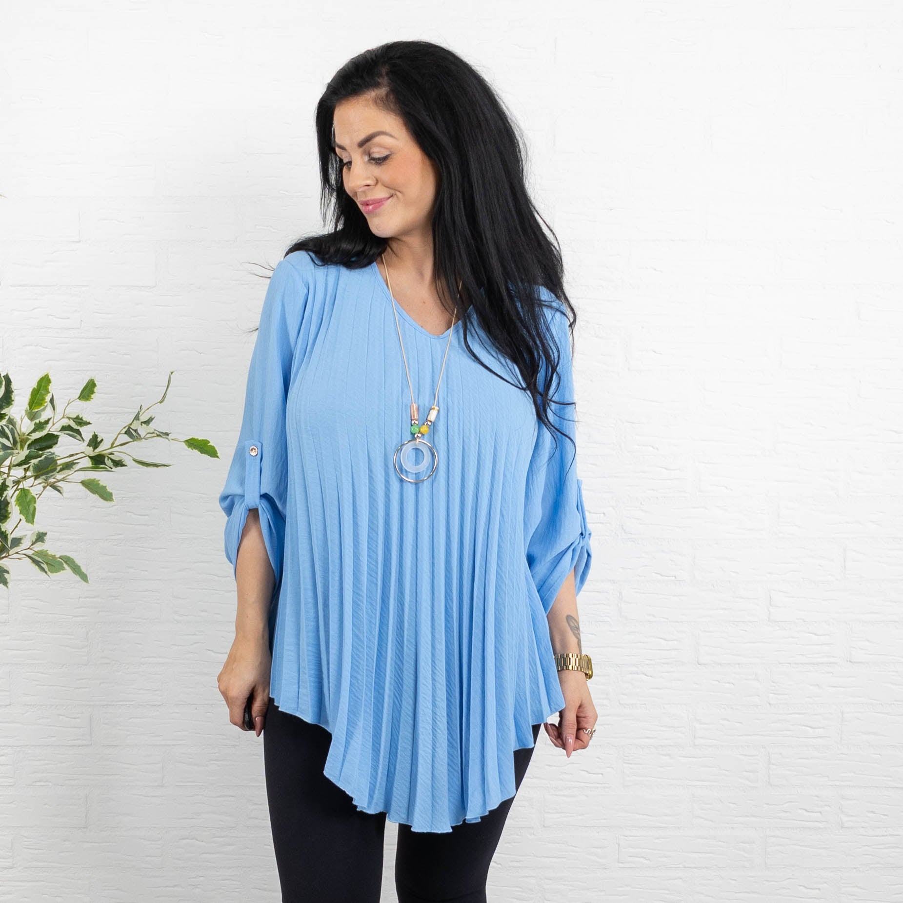 Judy plisse overdel m. kæde, Lyseblå