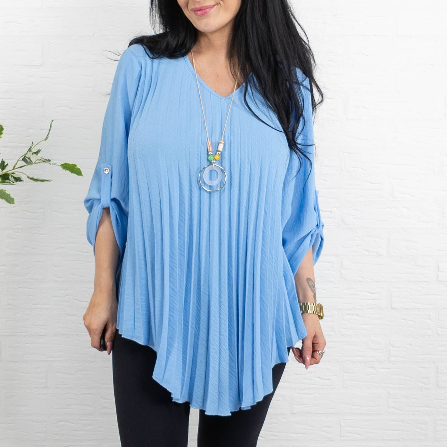 Judy plisse overdel m. kæde, Lyseblå