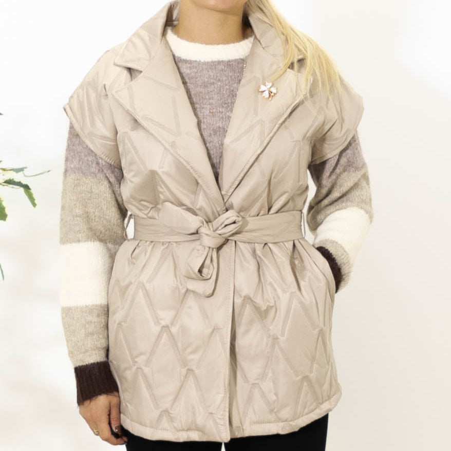 Gerda vest m. bælte, Beige