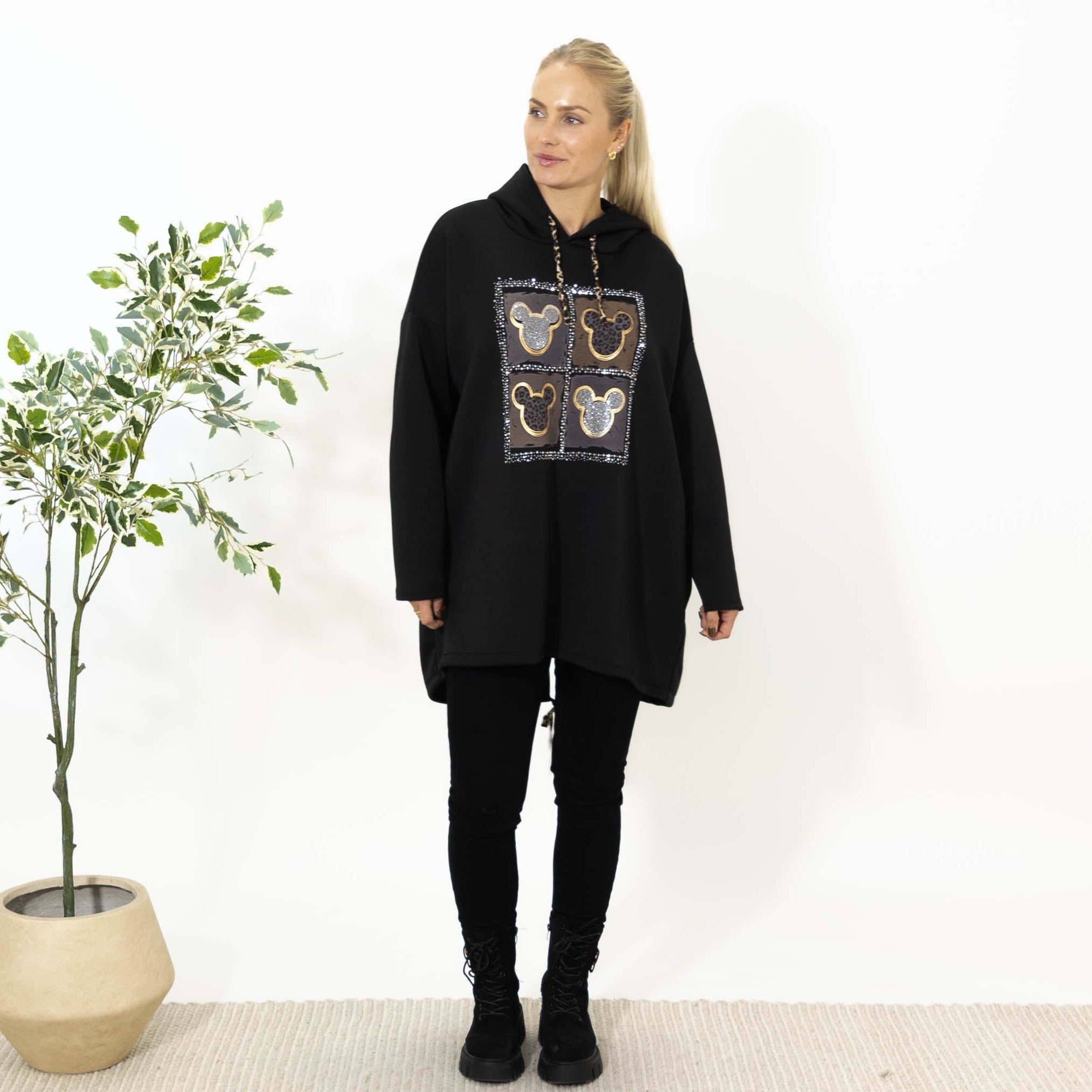 Noreen sweatshirt m. hoodie, Sort