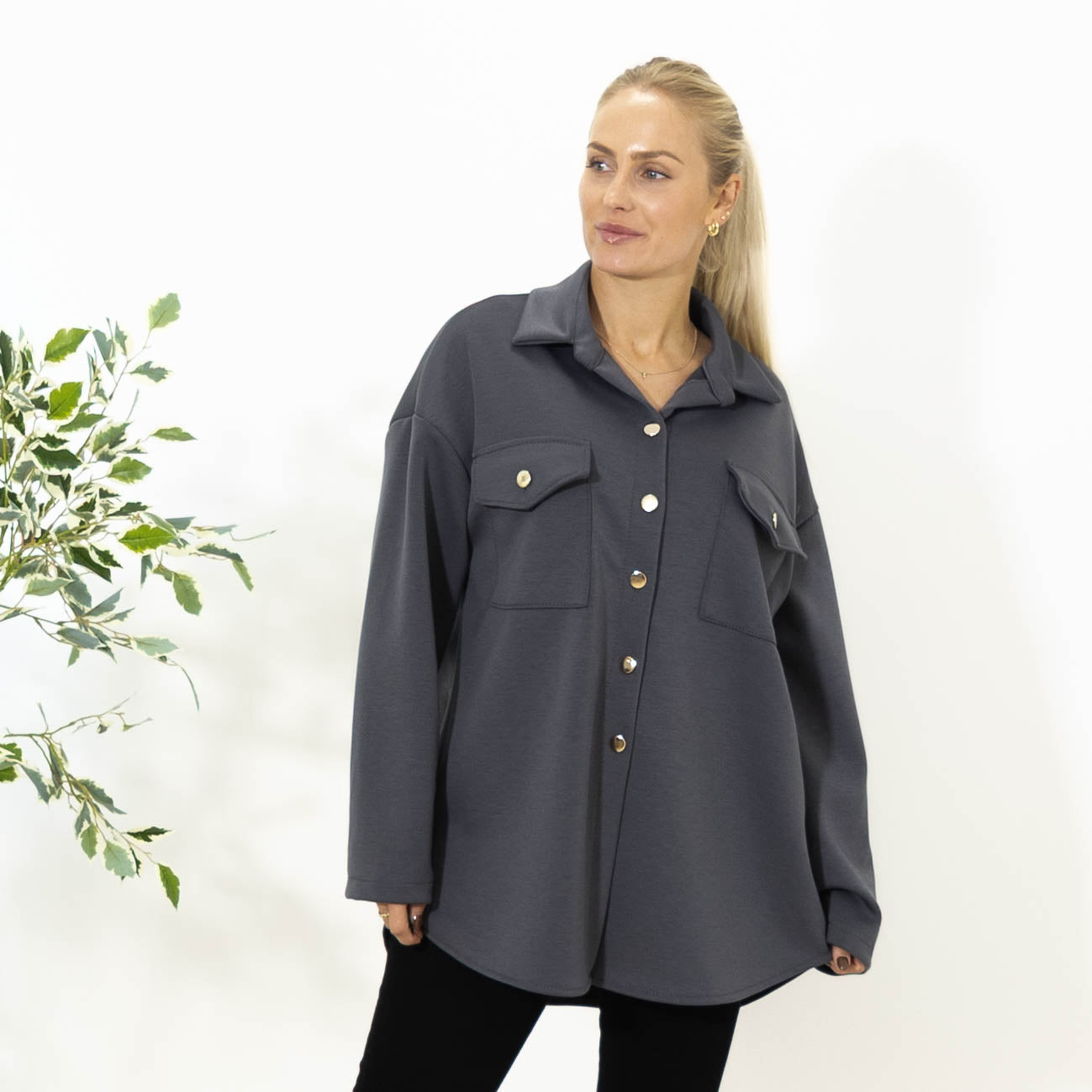Roxana gennemknappet skjorte, Grå