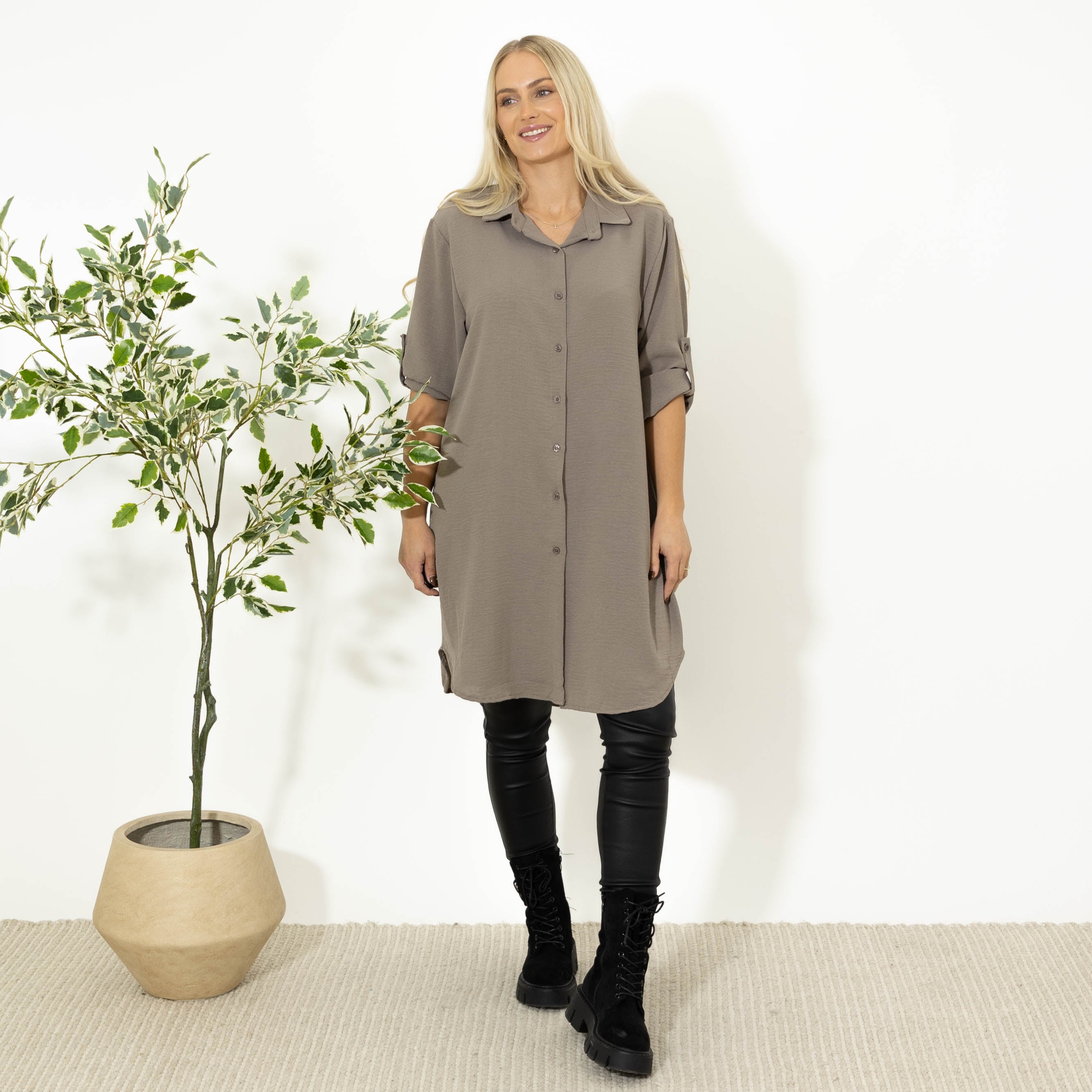 Betty bubblechiffon skjorte, Taupe