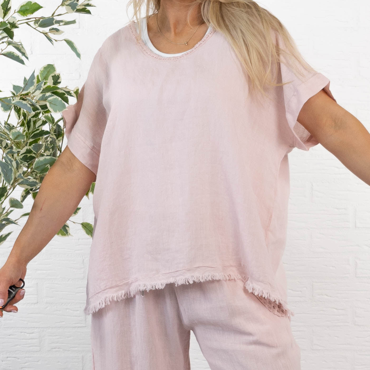 Nille ægte hør t-shirt, Rosa