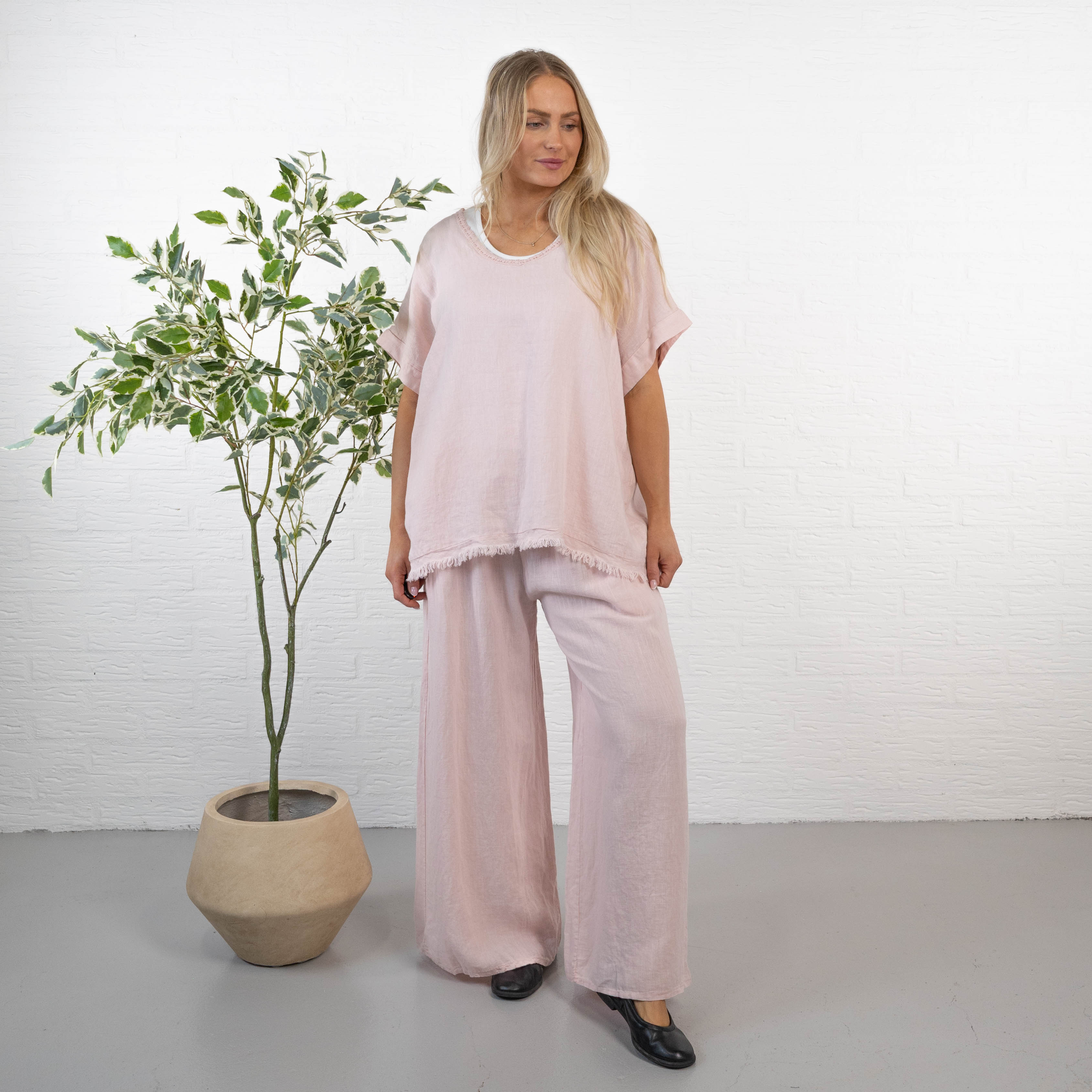 Nille ægte hør t-shirt, Rosa