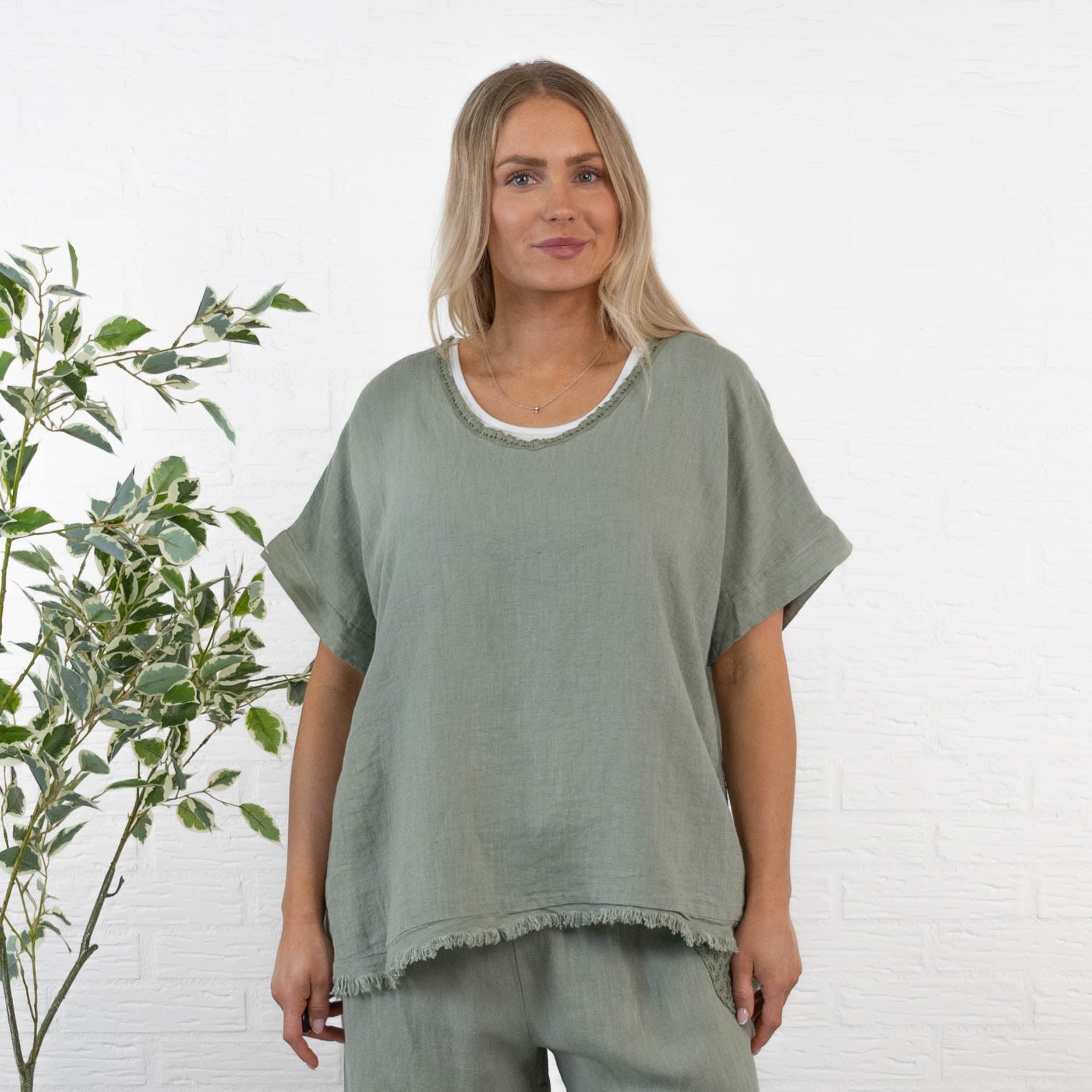 Nille ægte hør t-shirt, Khaki