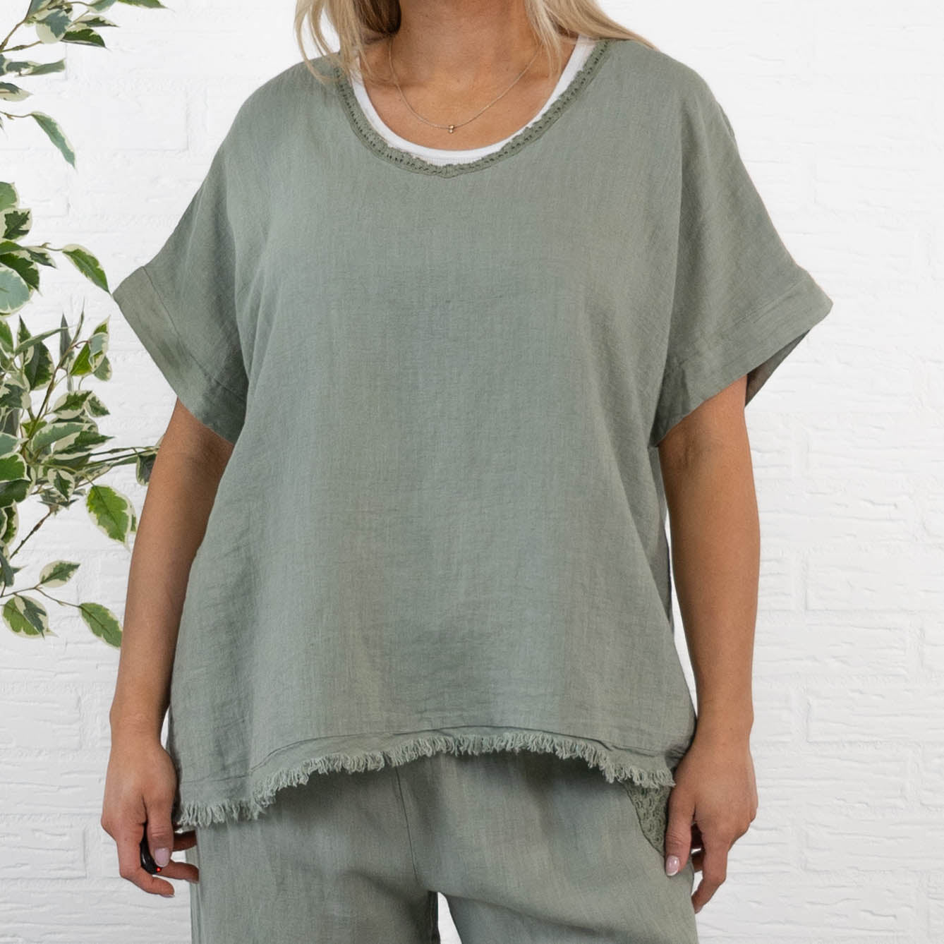 Nille ægte hør t-shirt, Khaki