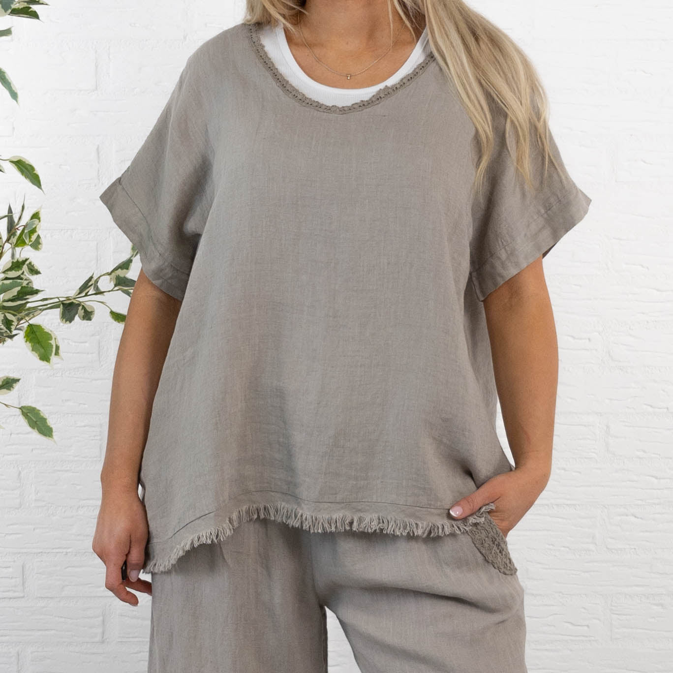 Nille ægte hør t-shirt, Taupe