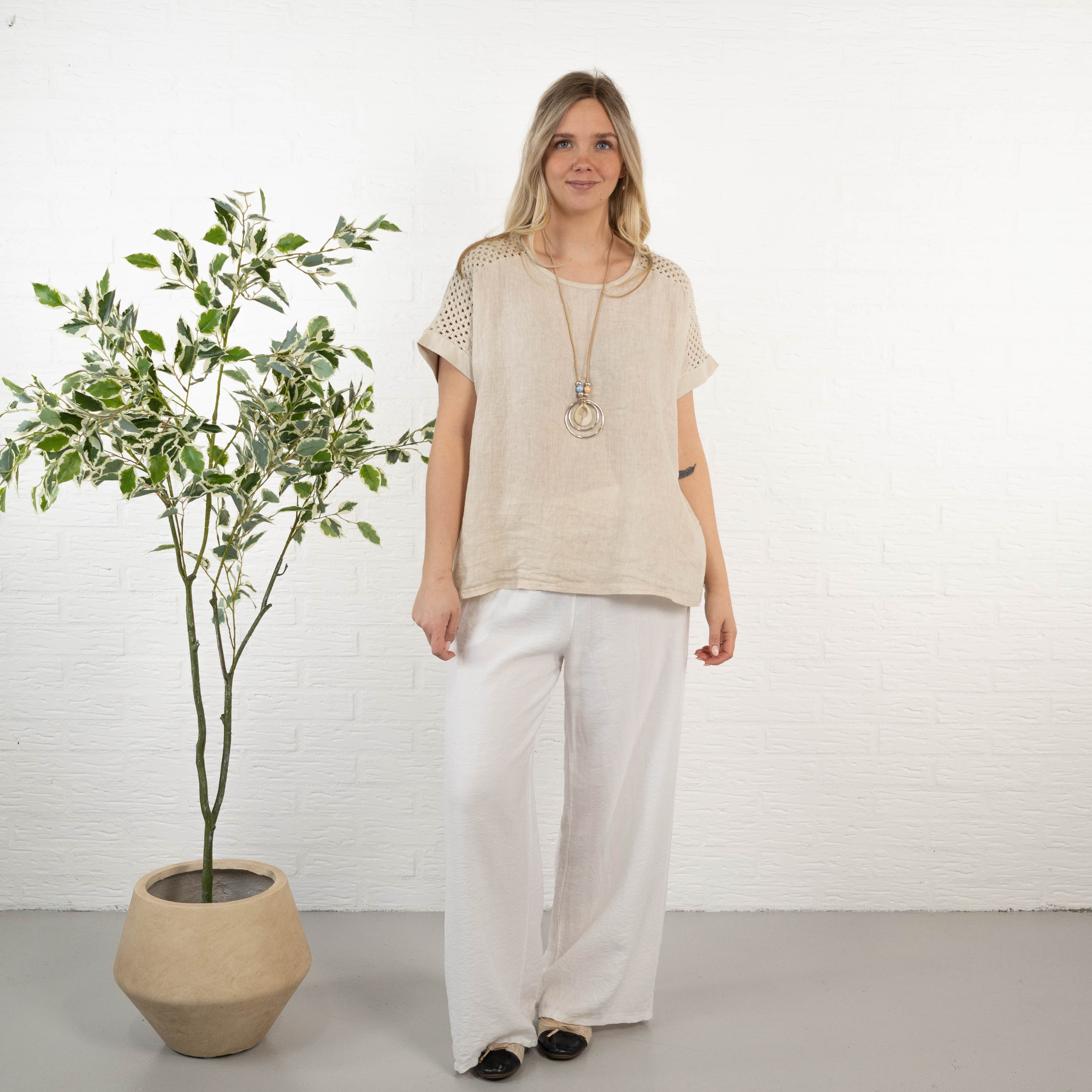 Nela ægte hør overdel, Beige