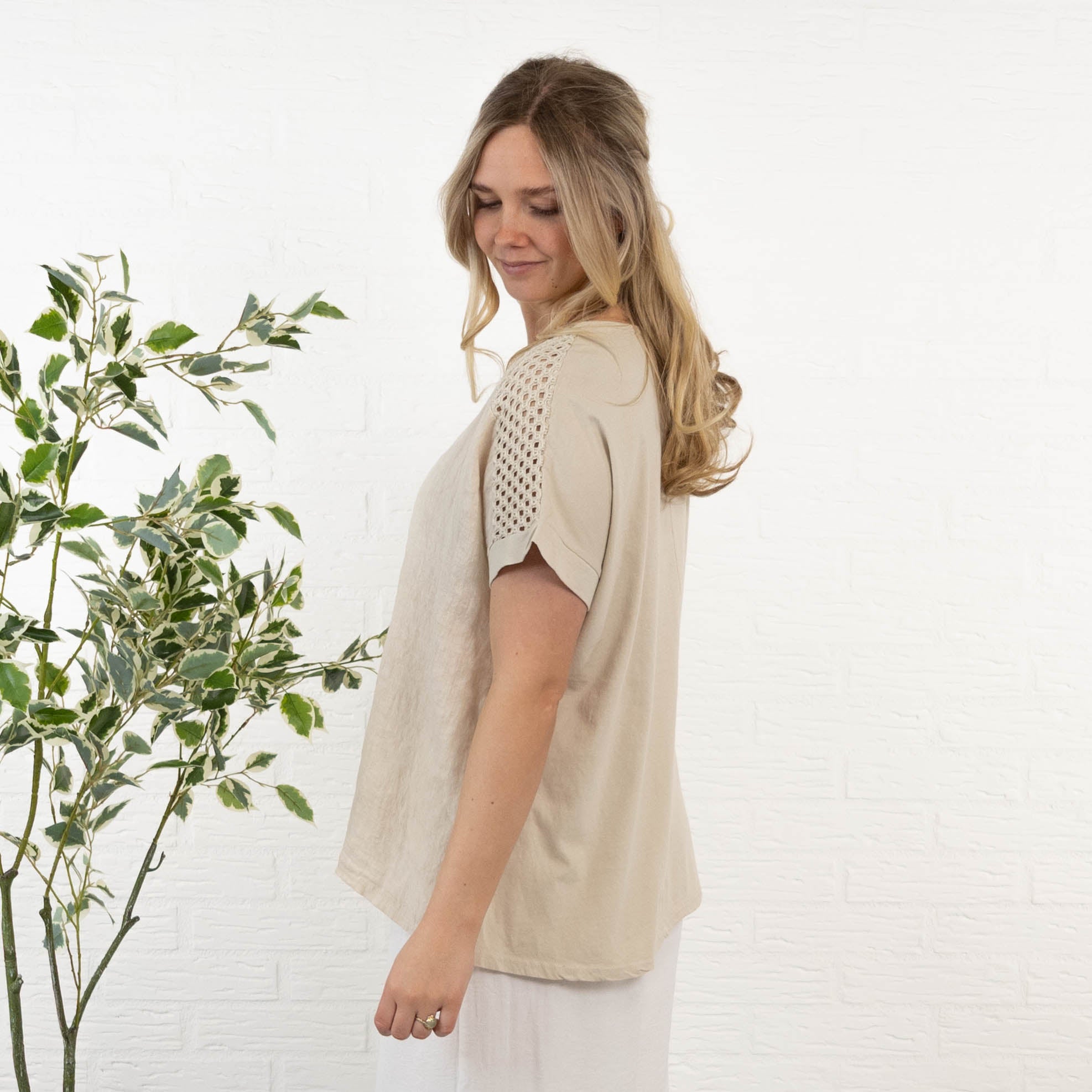 Nela ægte hør overdel, Beige