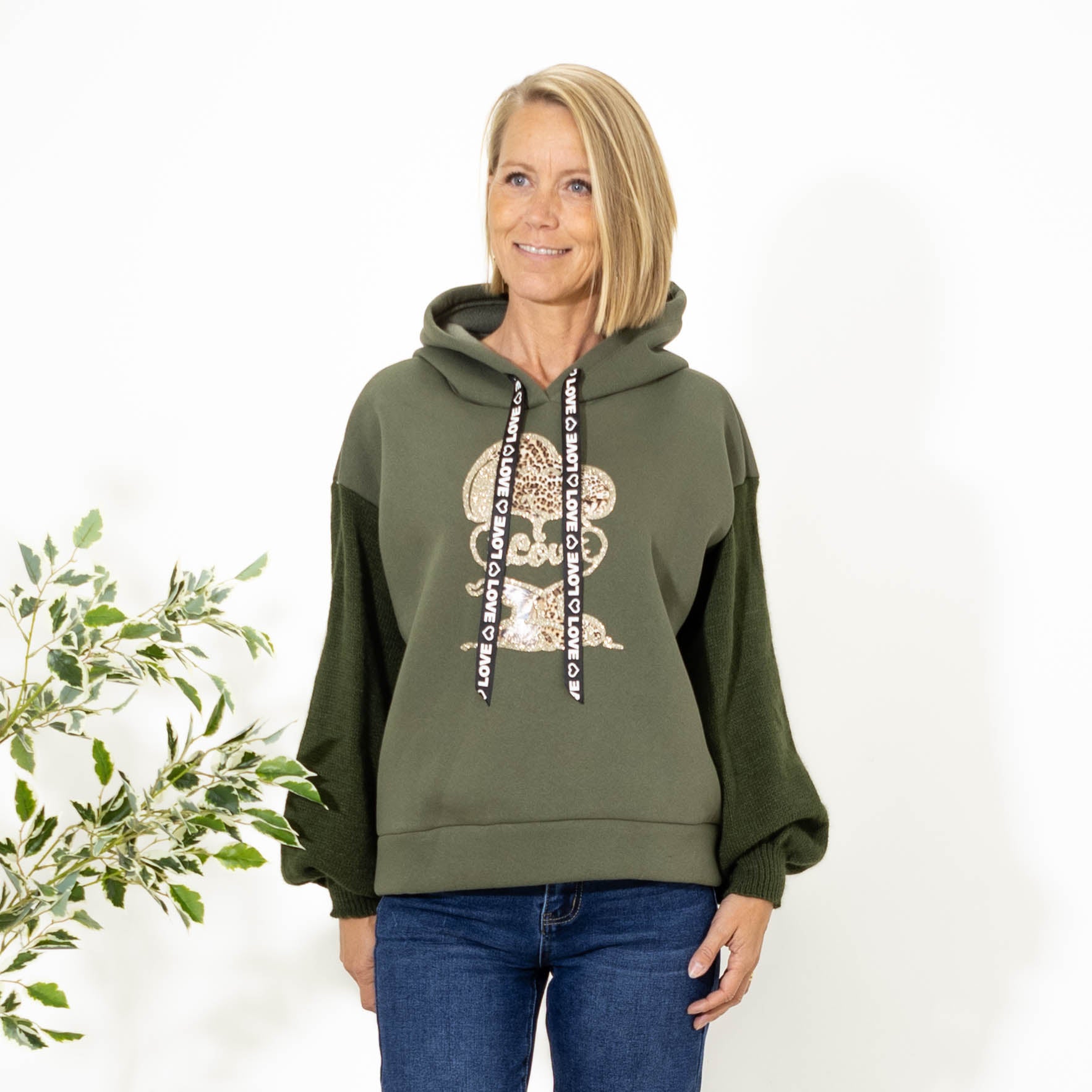Patty sweatshirt m. hoodie, Khaki