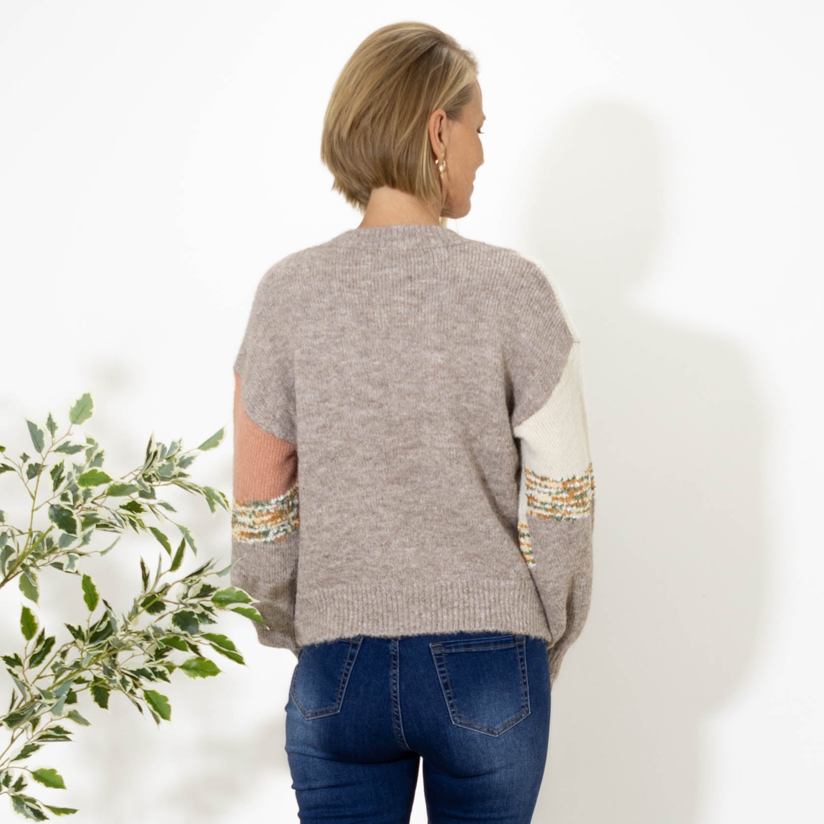 Evelyn multifarvet strik, Taupe