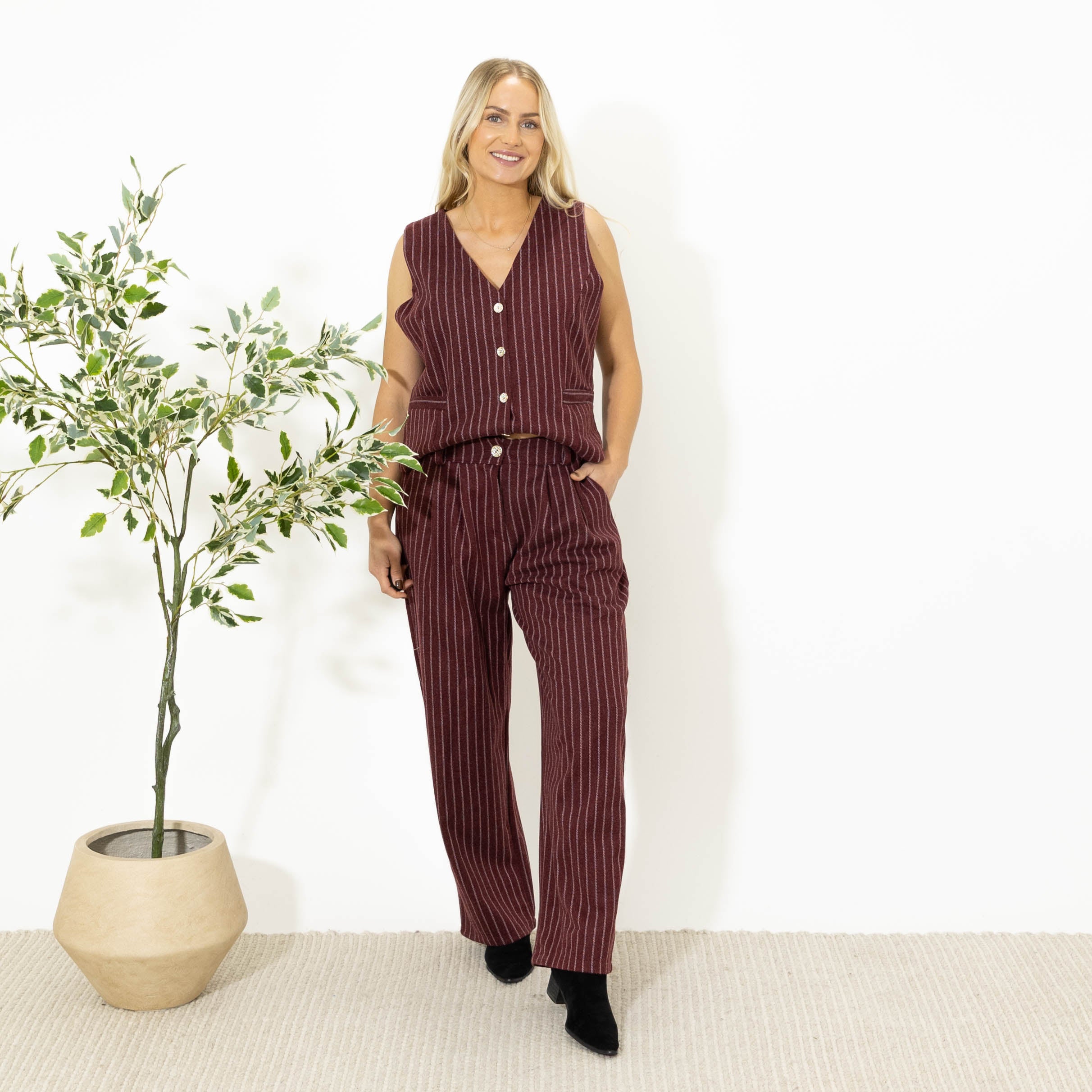 Carmen stribet vest, Bordeaux