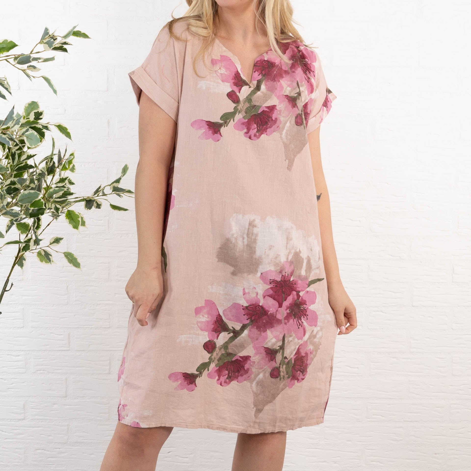 Gilian ægte hør kjole, Rosa