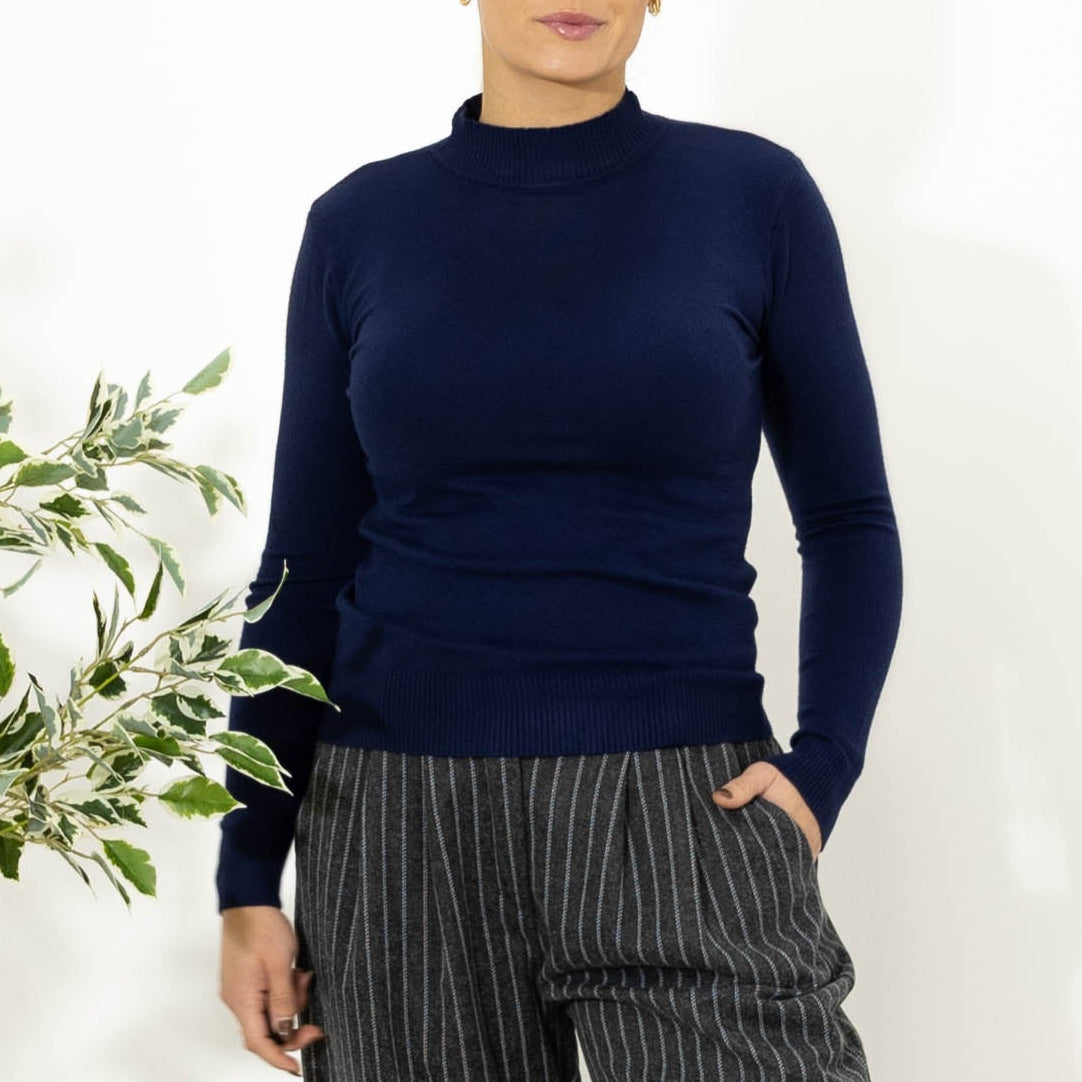 Elisa strik m. turtleneck, Navy