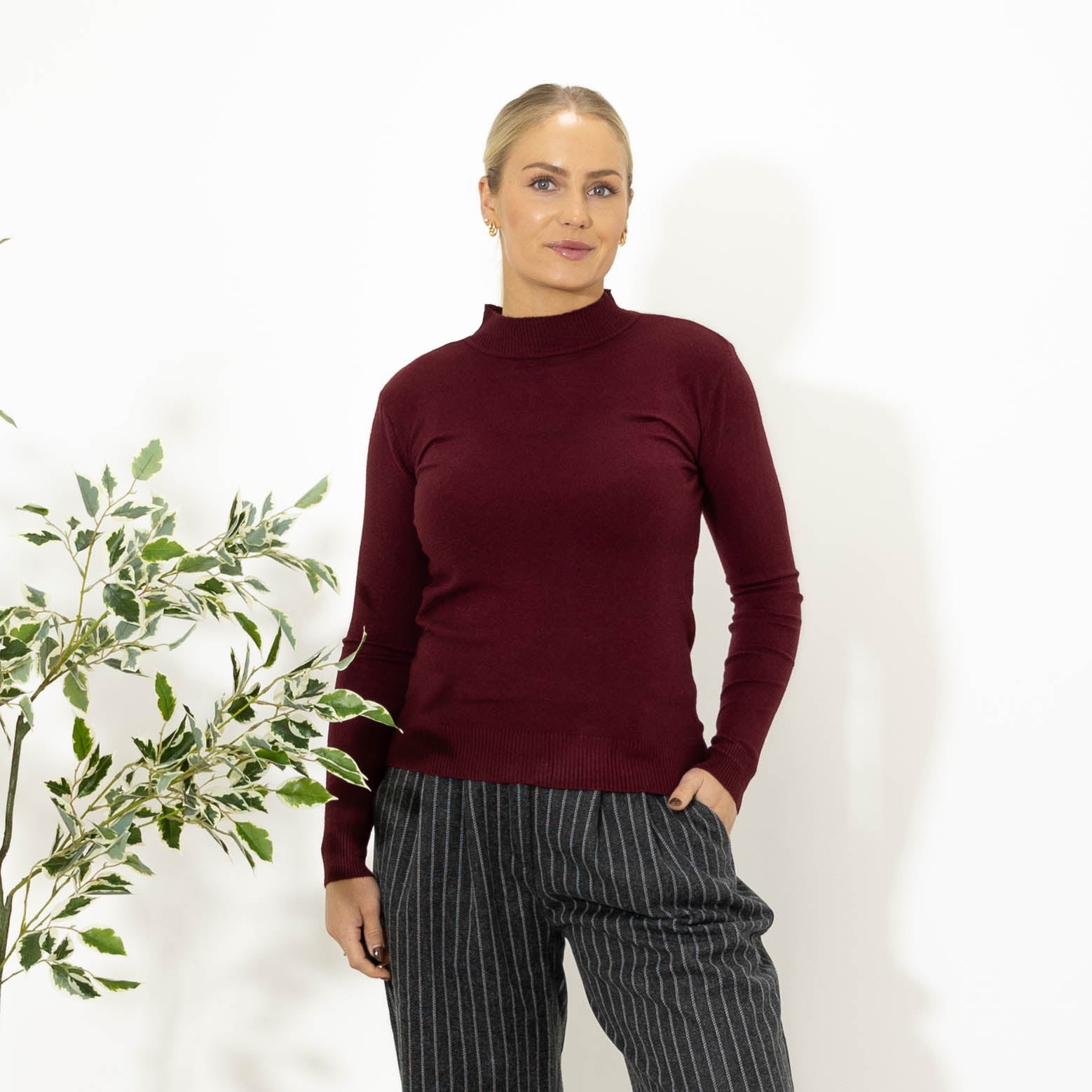 Elisa strik m. turtleneck, Vinrød