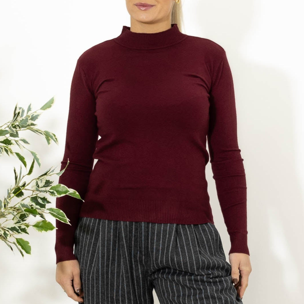 Elisa strik m. turtleneck, Vinrød