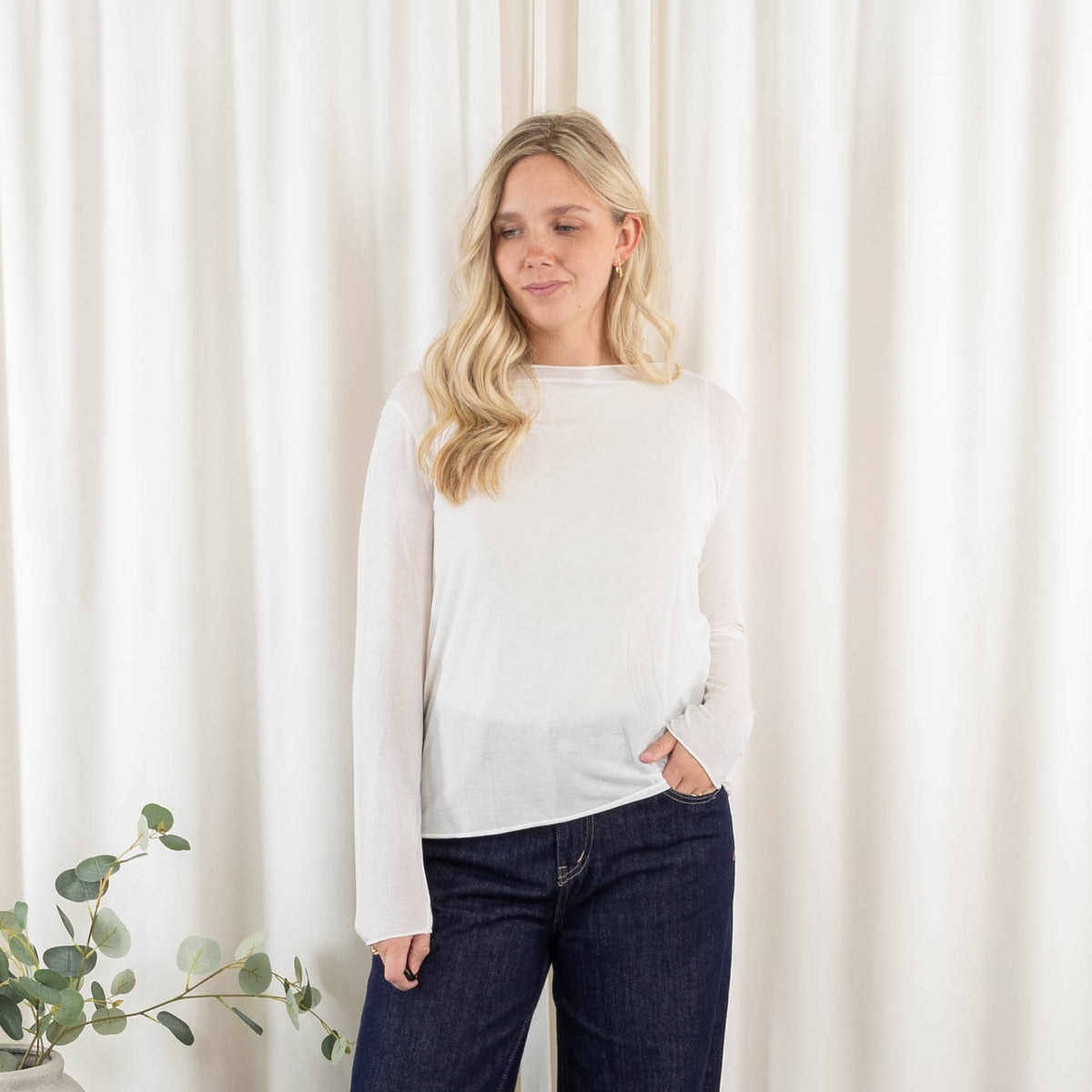 Cashy long sleeve, Råhvid