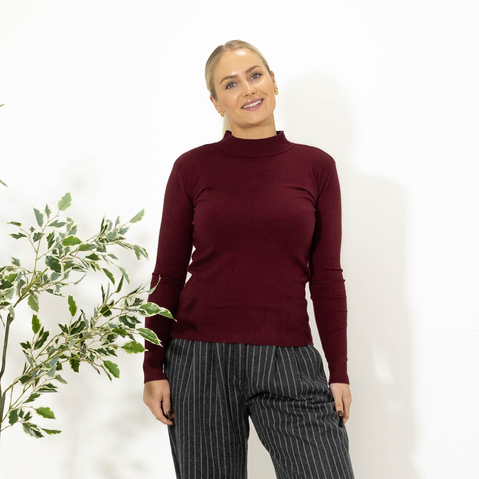 Elisa strik m. turtleneck, Vinrød