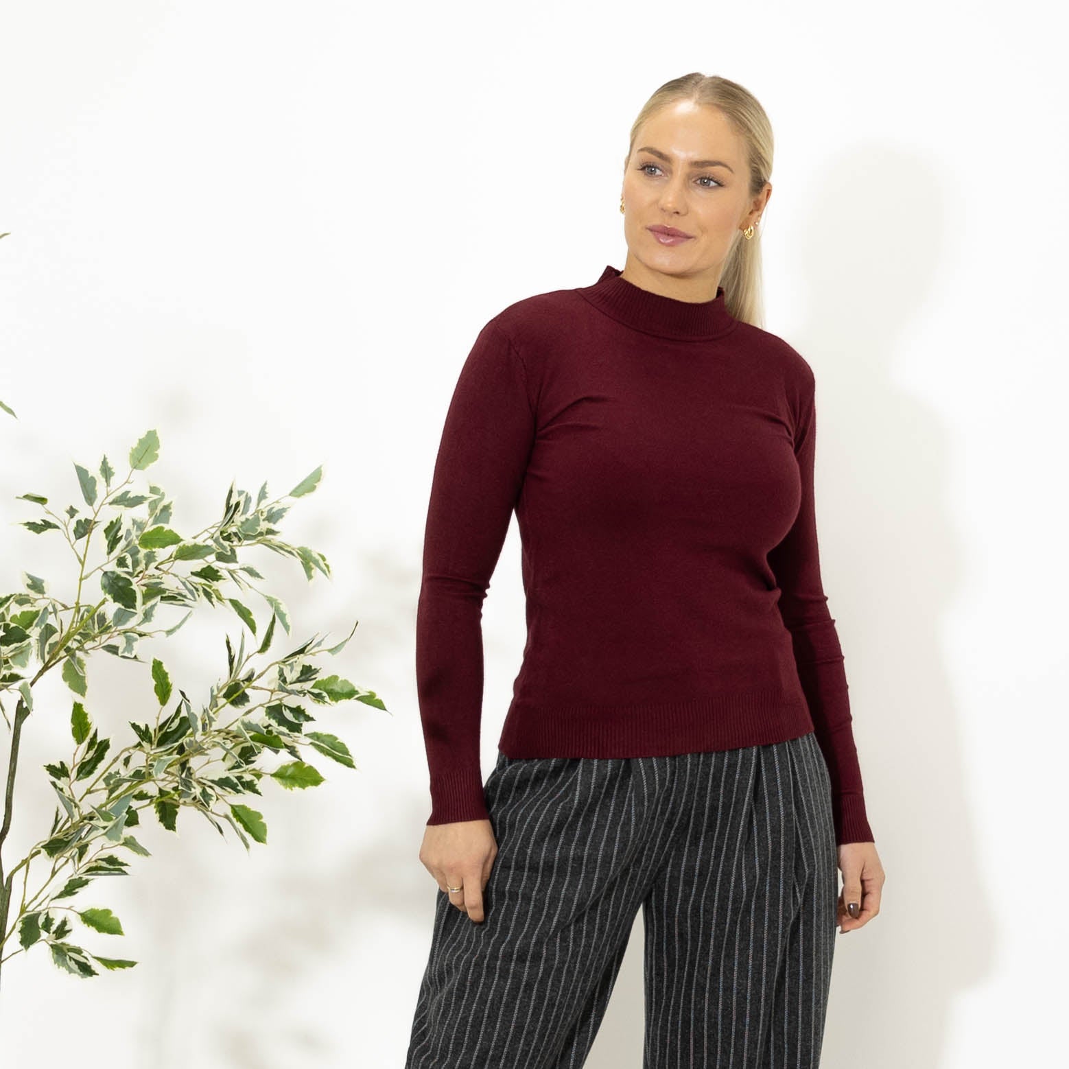 Elisa strik m. turtleneck, Vinrød