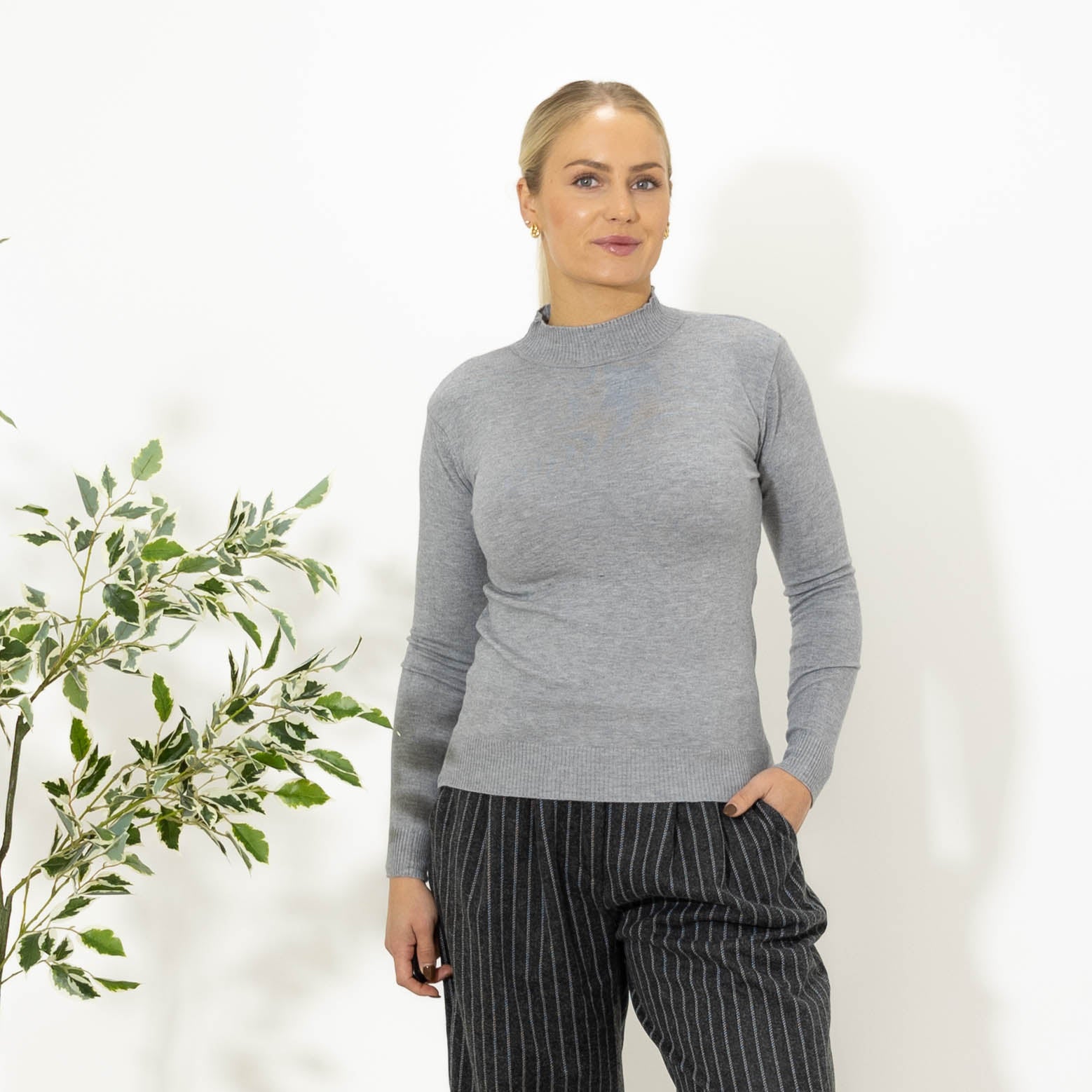 Elisa strik m. turtleneck, Grå