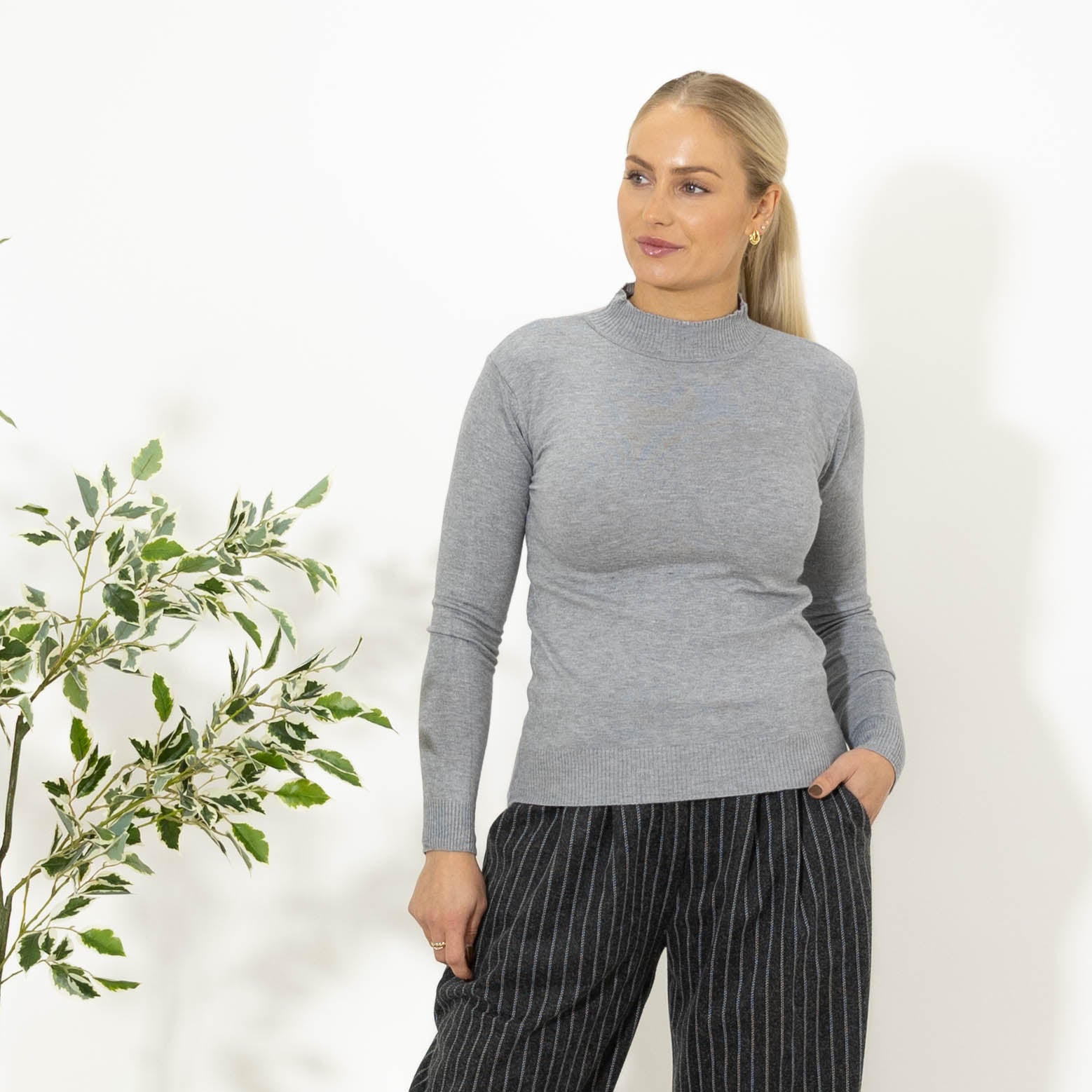 Elisa strik m. turtleneck, Grå
