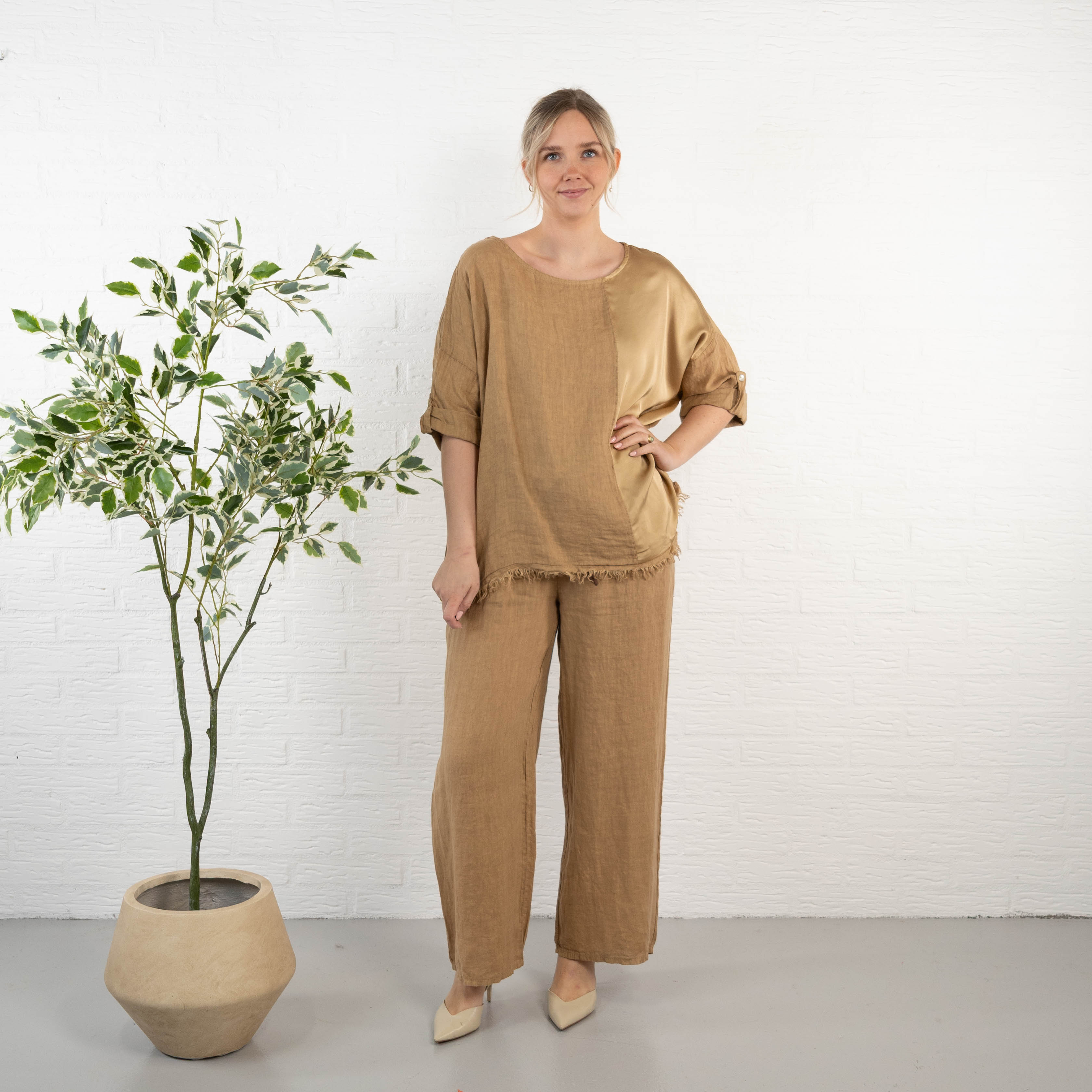 Lucinda ægte hør overdel, Camel