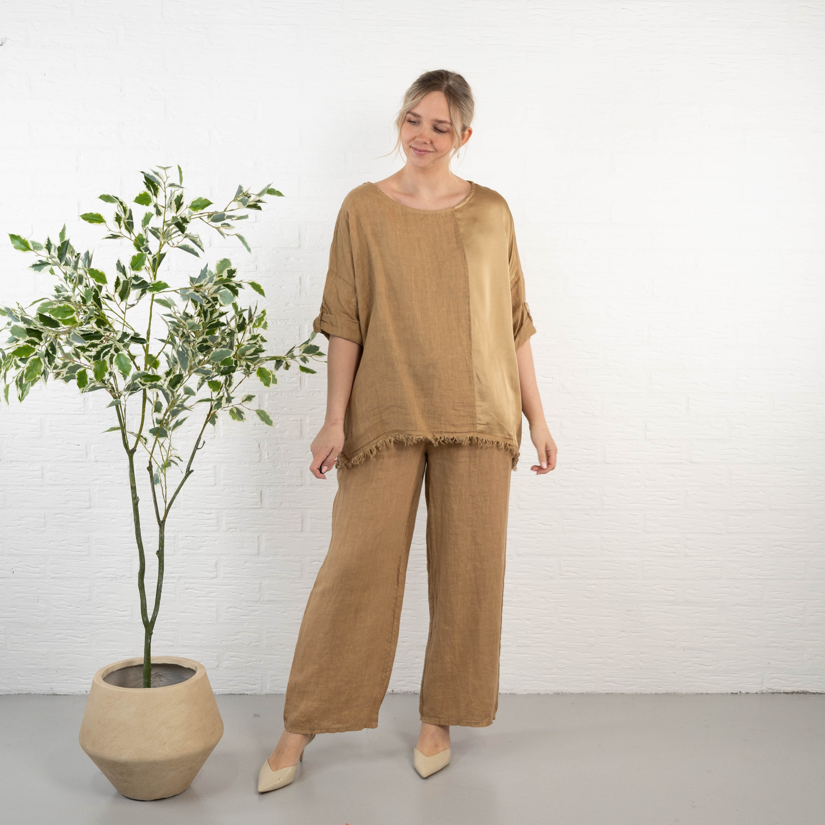 Lucinda ægte hør overdel, Camel