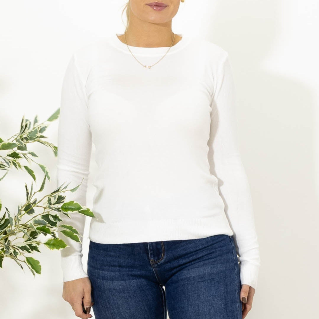 Sue strik m. rundhals, Hvid