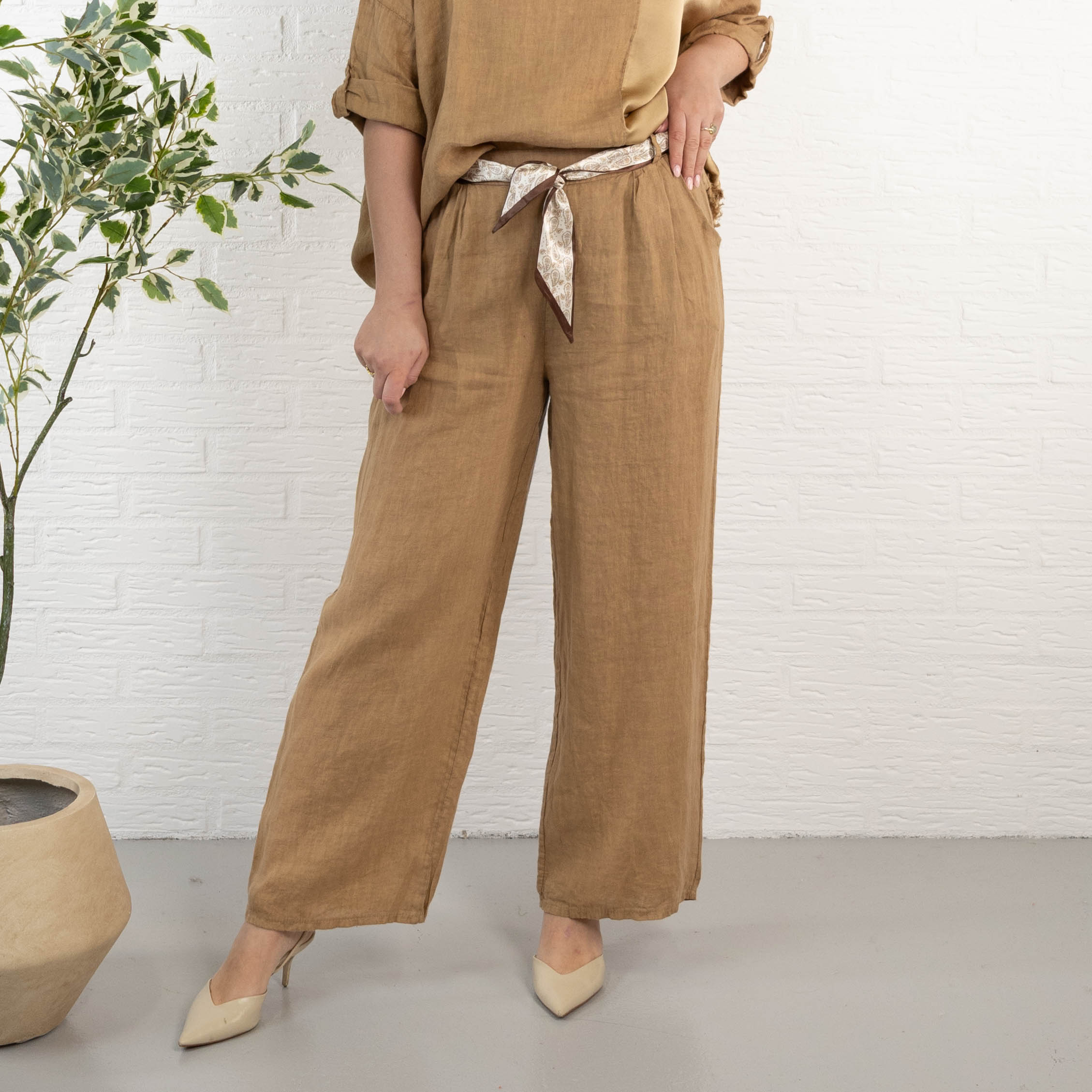 Lily ægte hør bukser, Camel