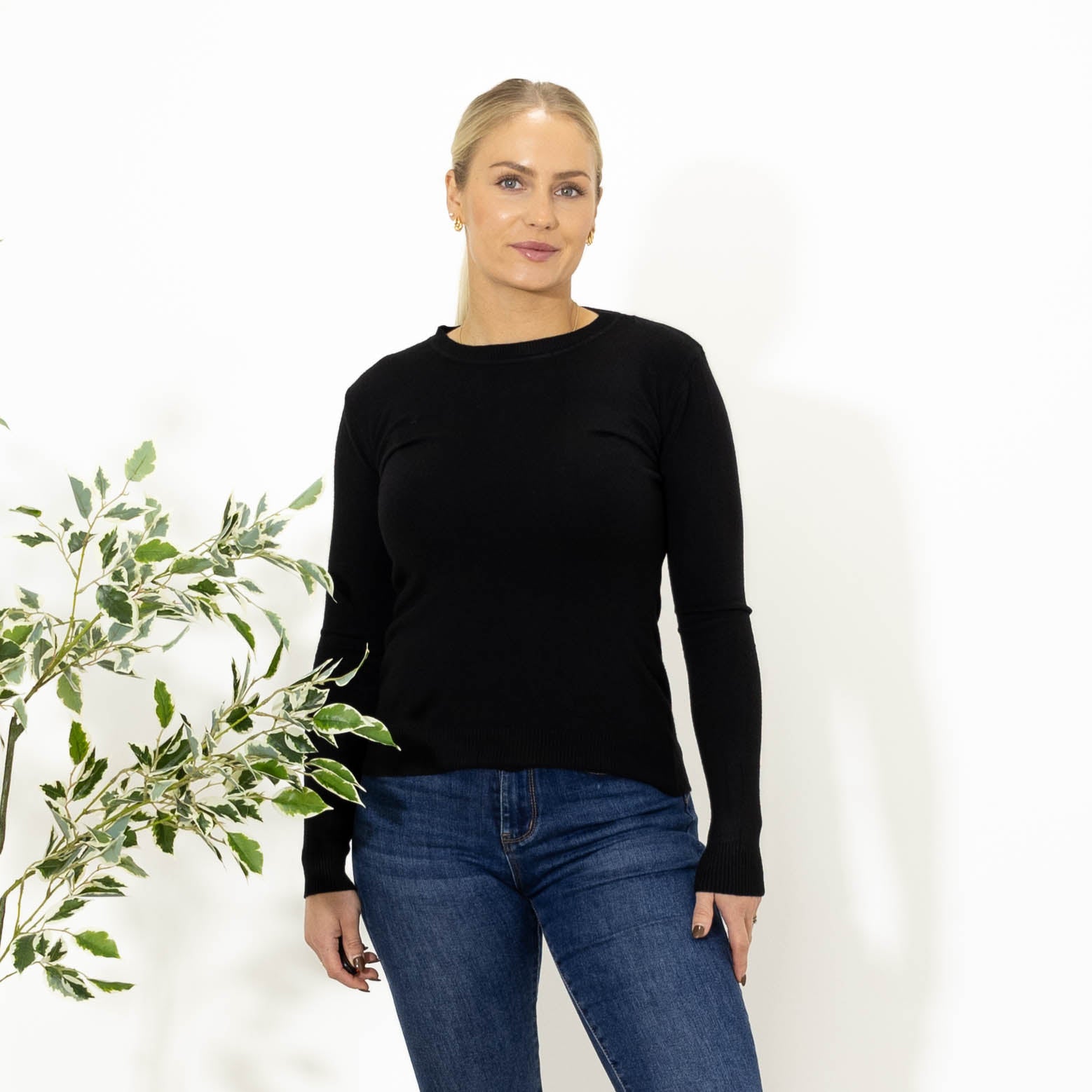 Sue strik m. rundhals, Sort