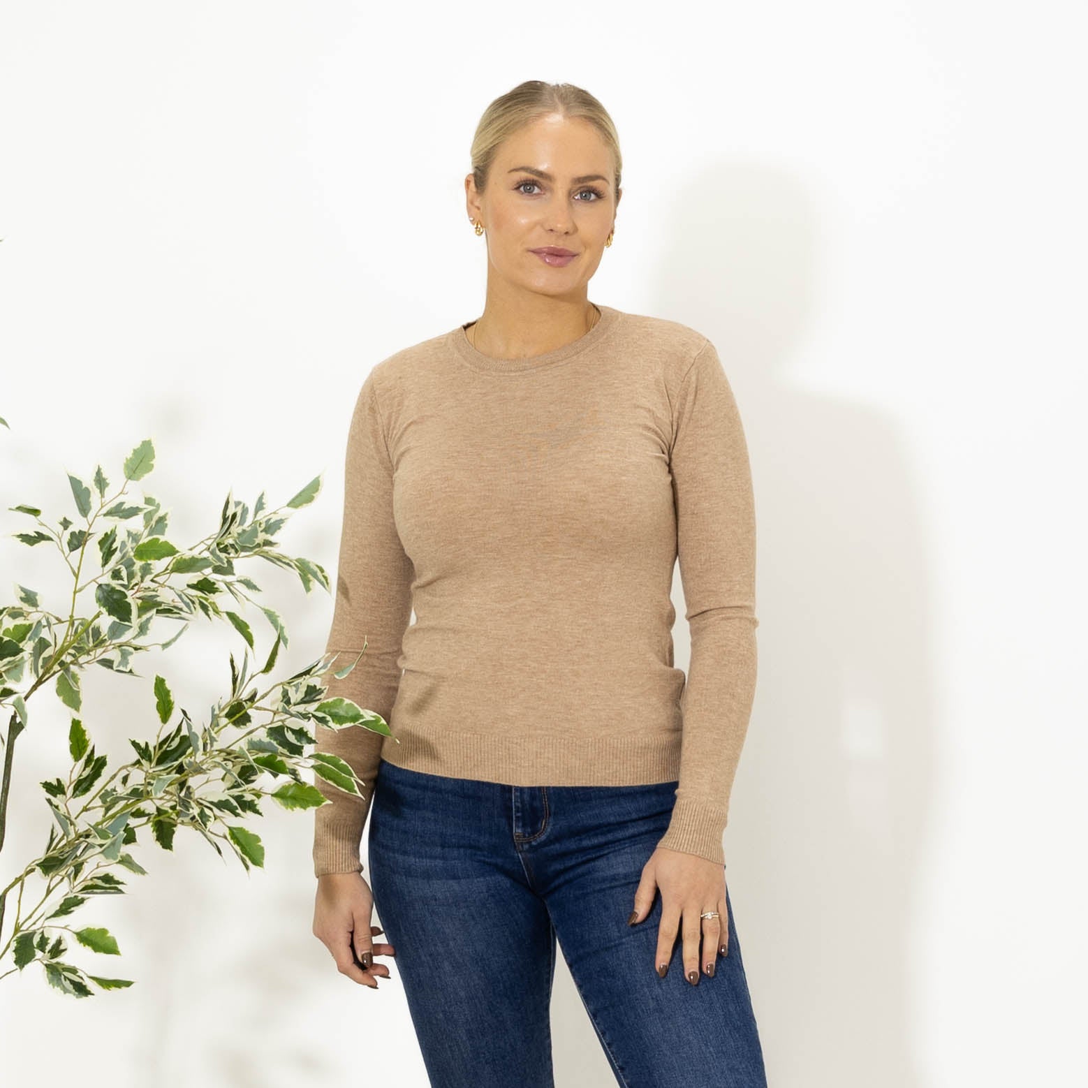 Sue strik m. rundhals, Camel
