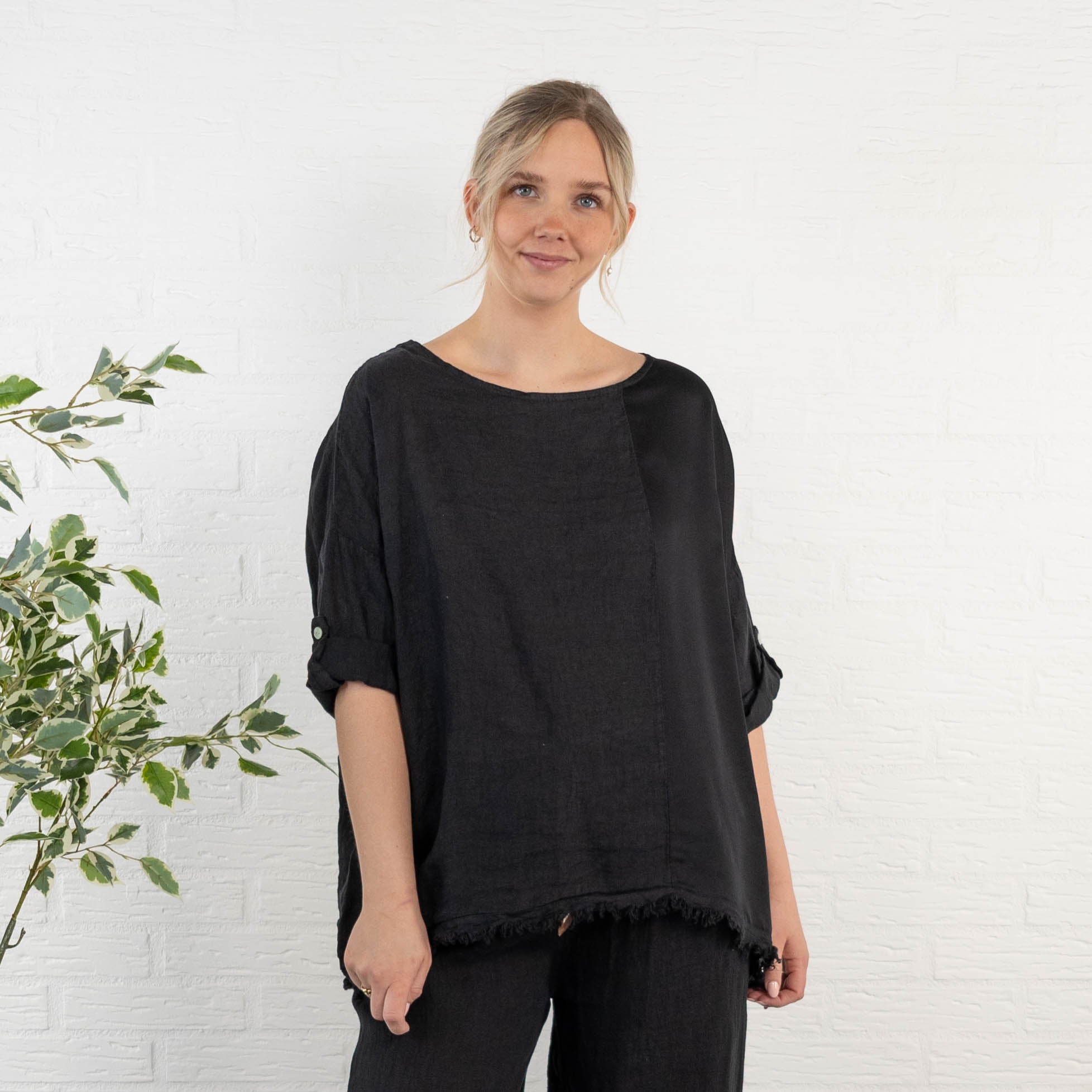 Lucinda ægte hør overdel, Sort