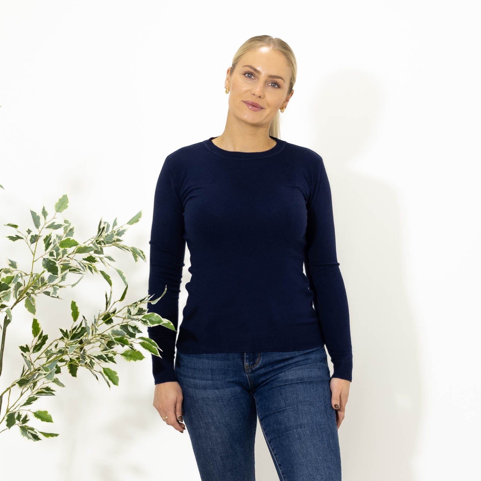 Sue strik m. rundhals, Navy