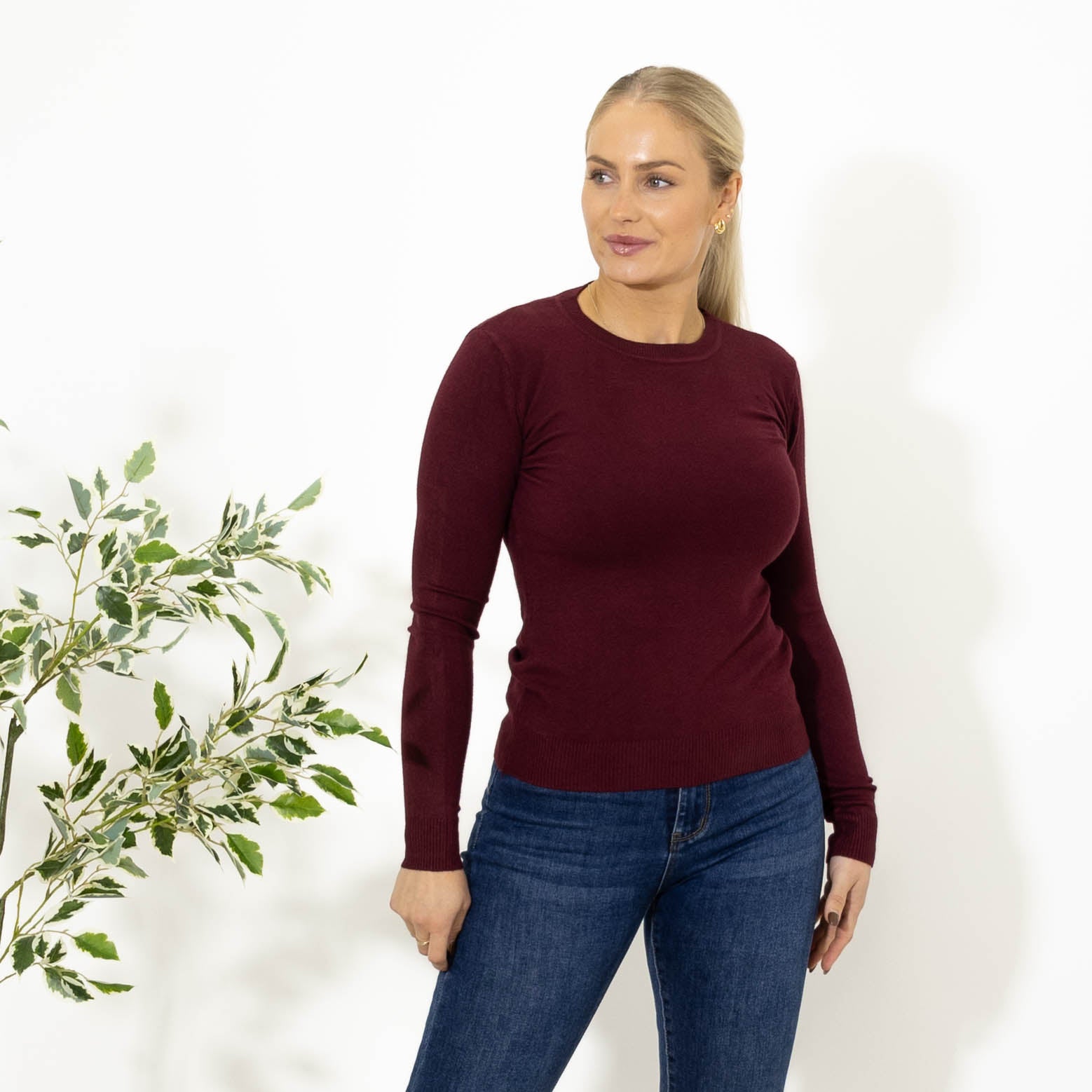 Sue strik m. rundhals, Vinrød