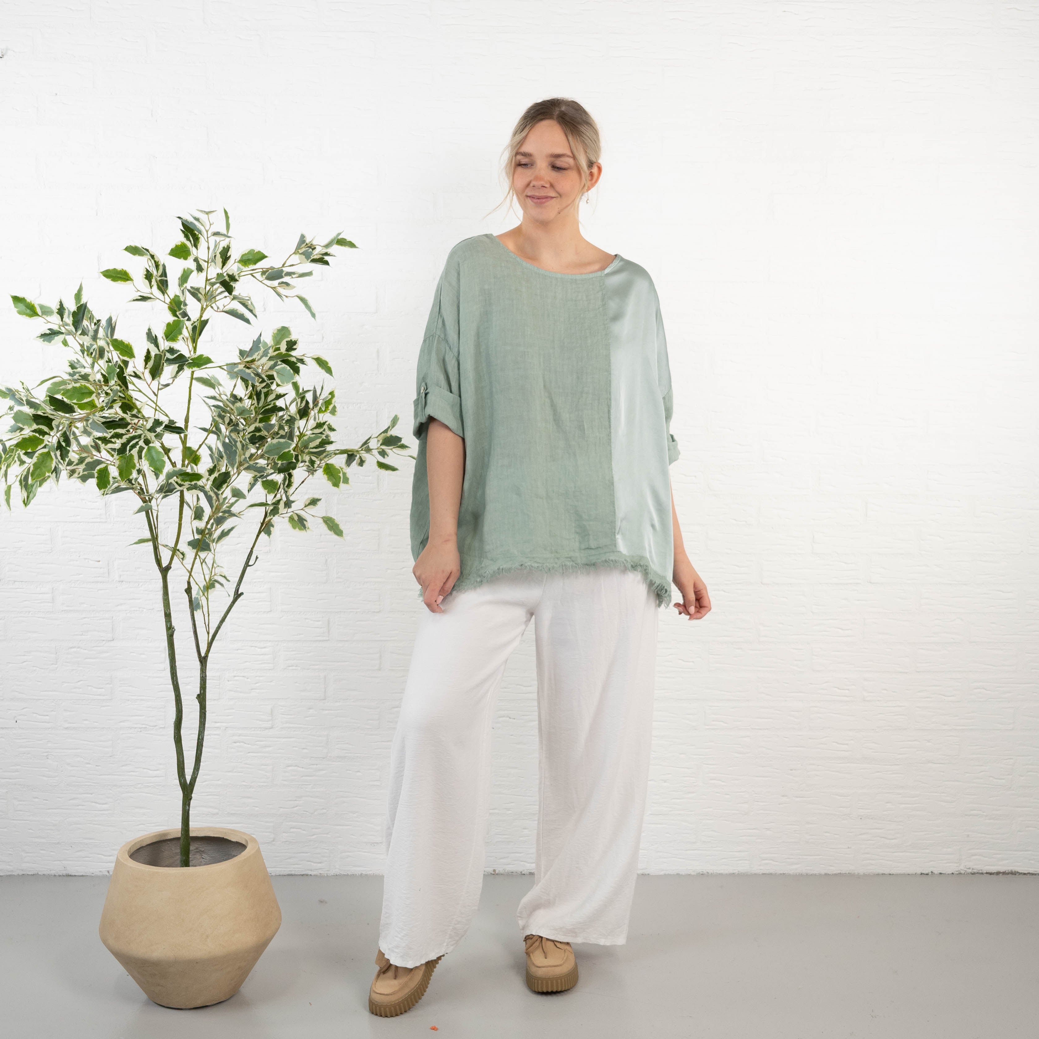 Lucinda ægte hør overdel, Khaki