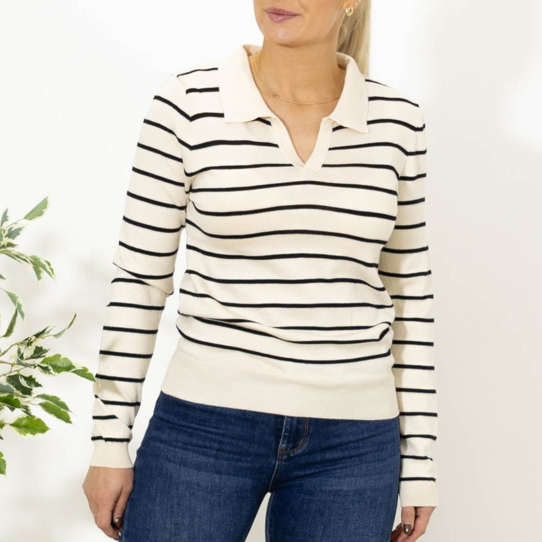 Valentina strik m. v-hals, Beige