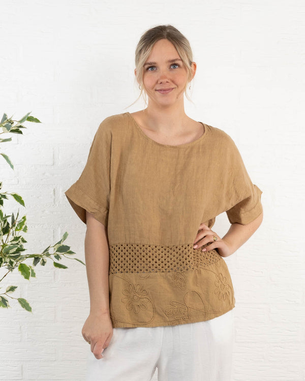 Lina ægte hør overdel, Camel
