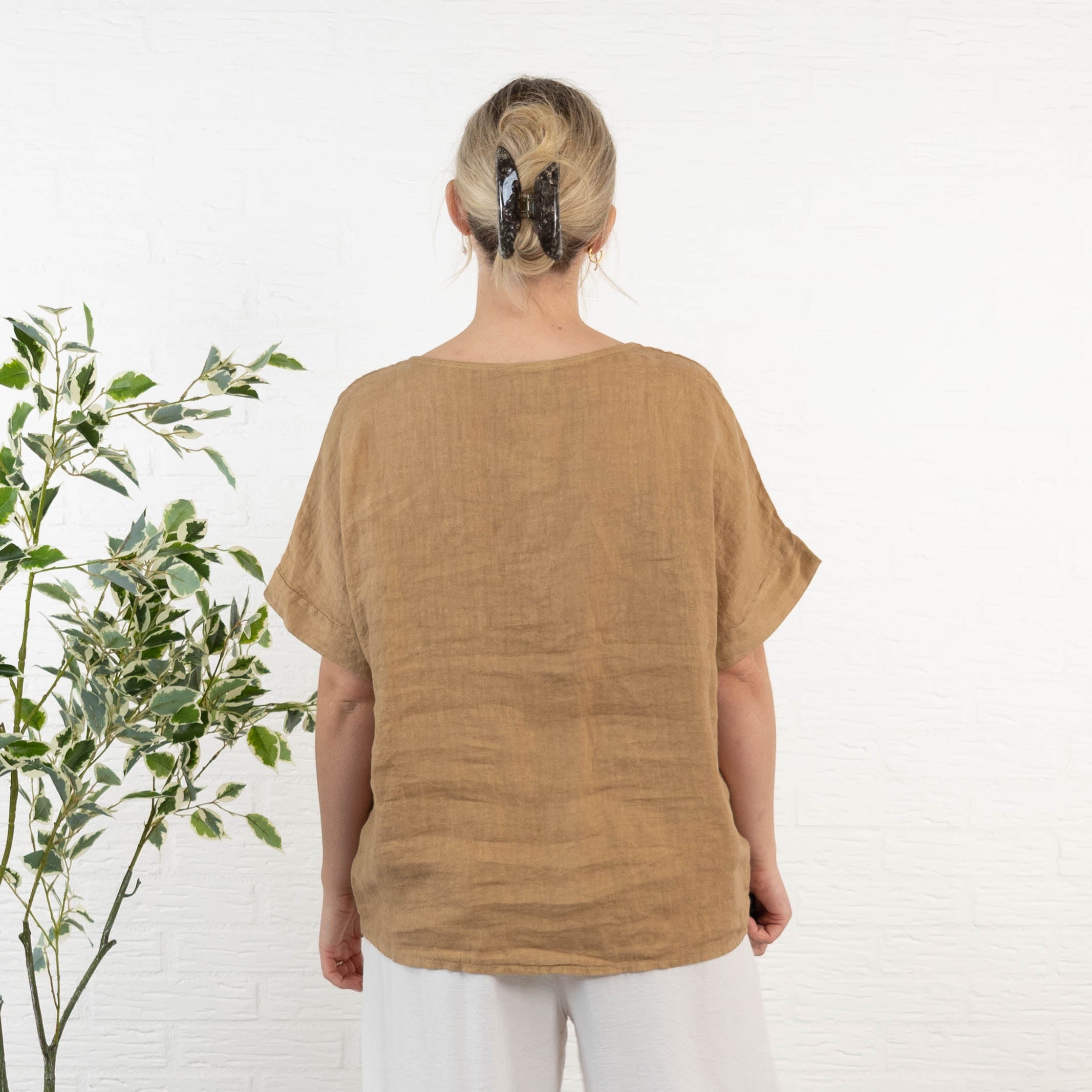 Lina ægte hør overdel, Camel