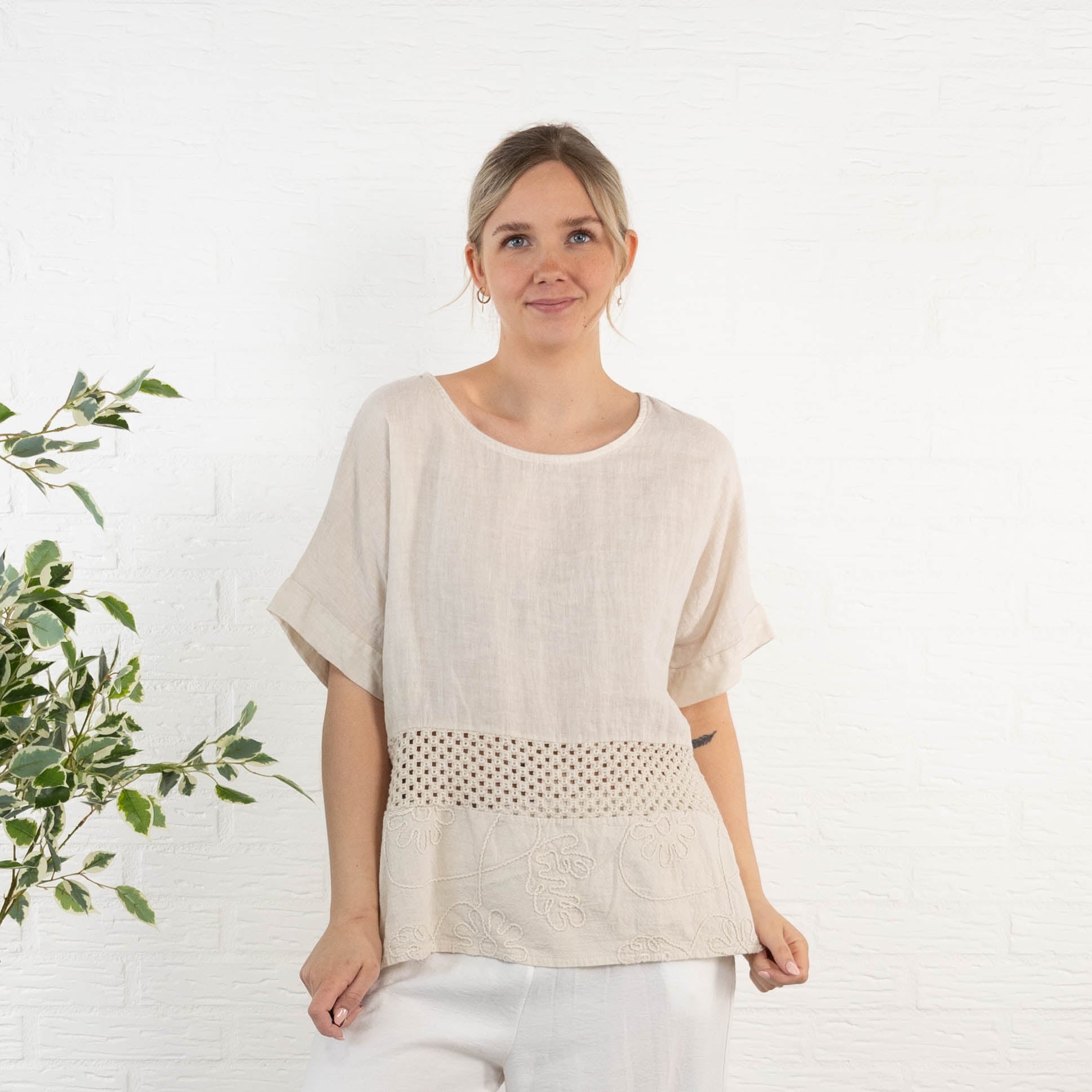 Lina ægte hør overdel, Beige