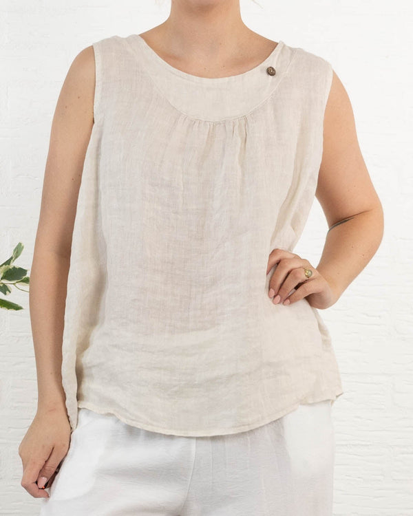 Lara ægte hør top, Beige