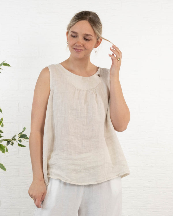 Lara ægte hør top, Beige