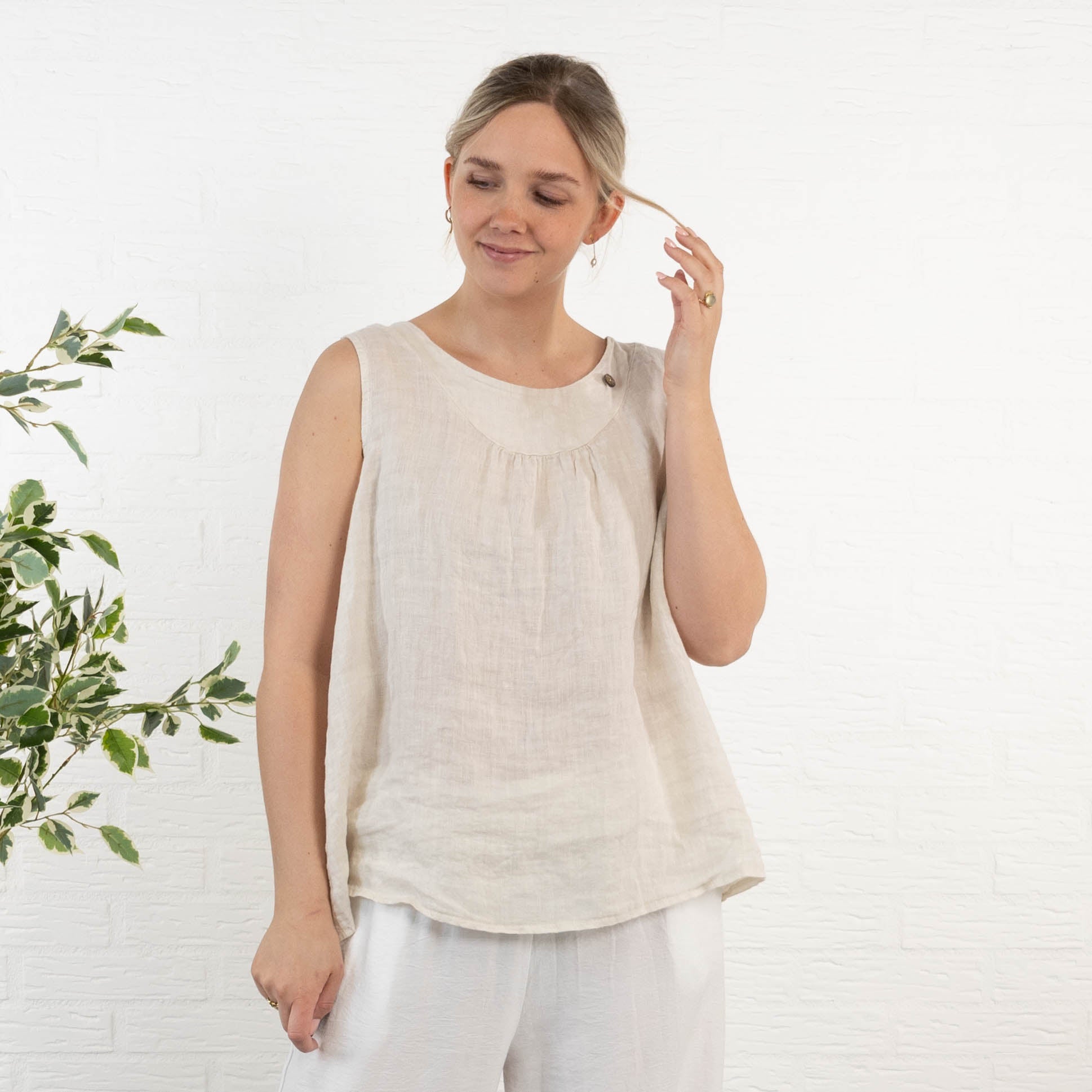 Lara ægte hør top, Beige