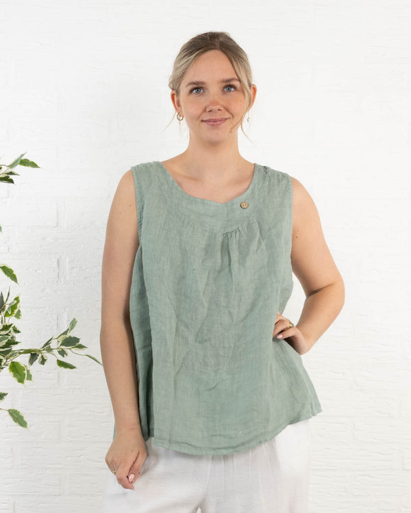 Lara ægte hør top, Khaki