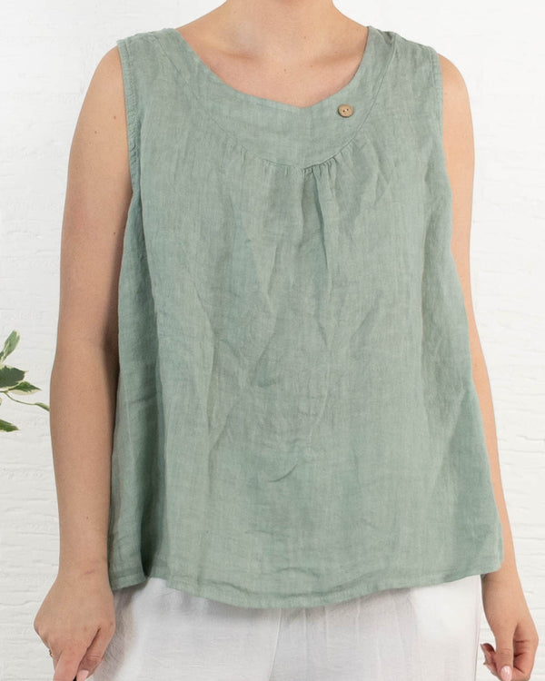 Lara ægte hør top, Khaki