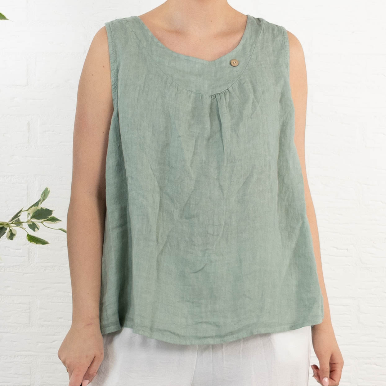 Lara ægte hør top, Khaki
