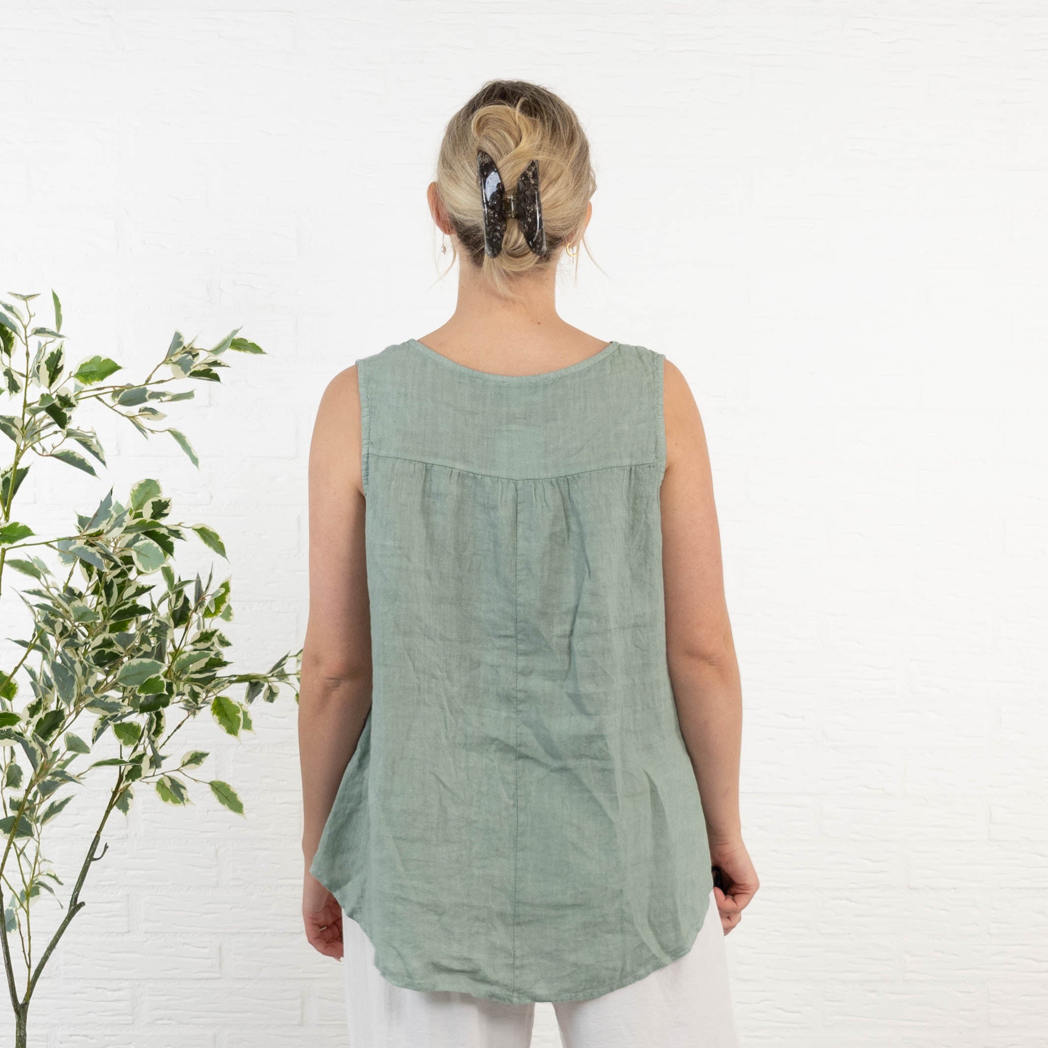 Lara ægte hør top, Khaki