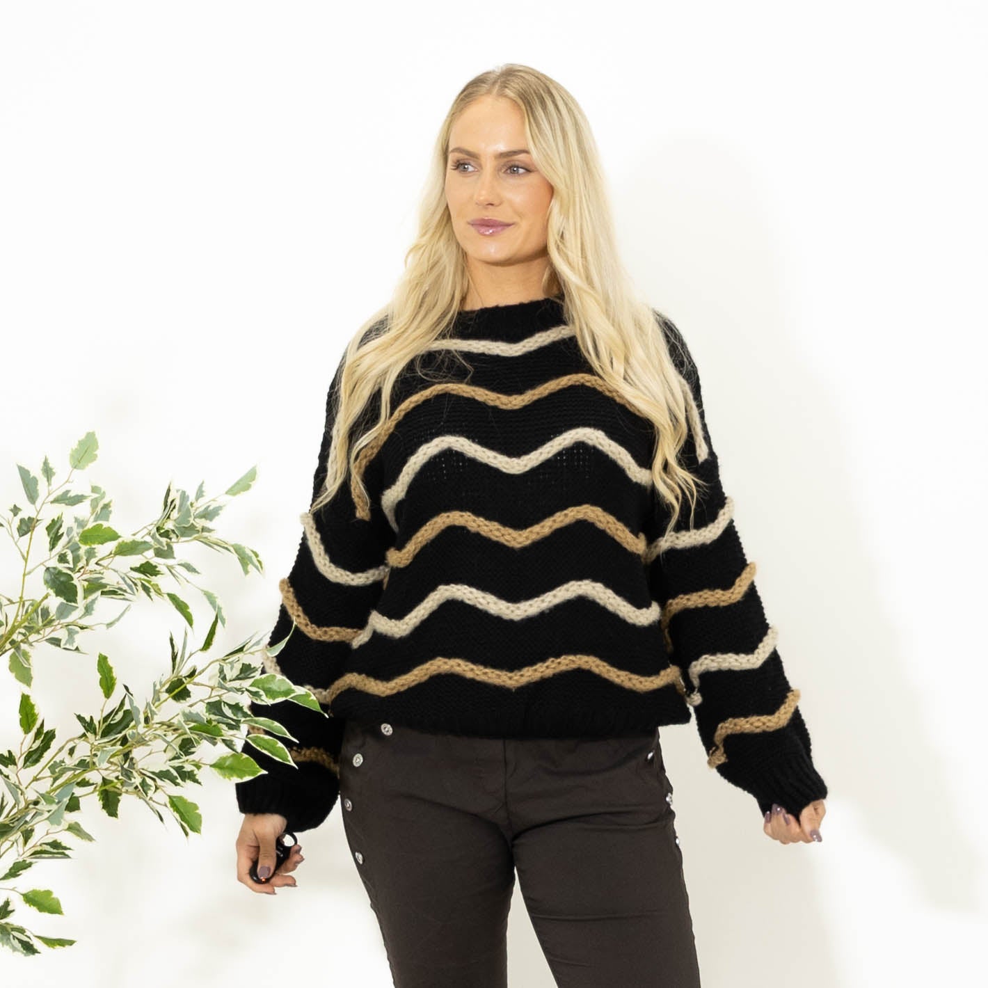 Lesley rundhals strik, Sort