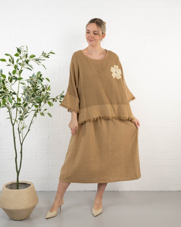 Lucy ægte hør kjole, Camel