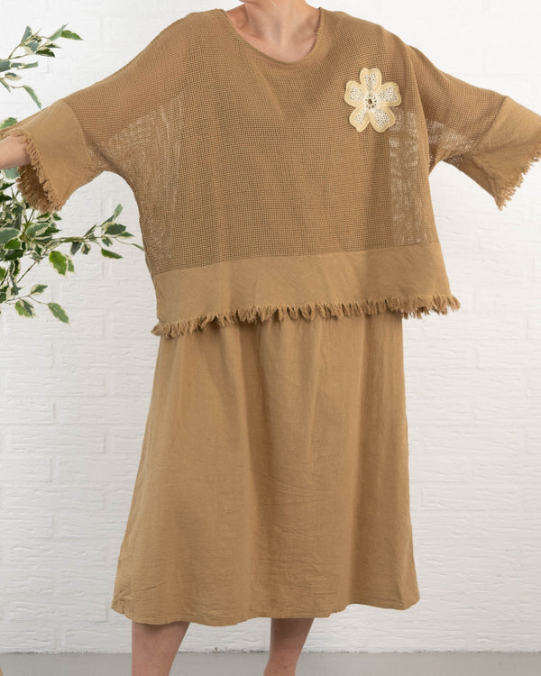 Lucy ægte hør kjole, Camel