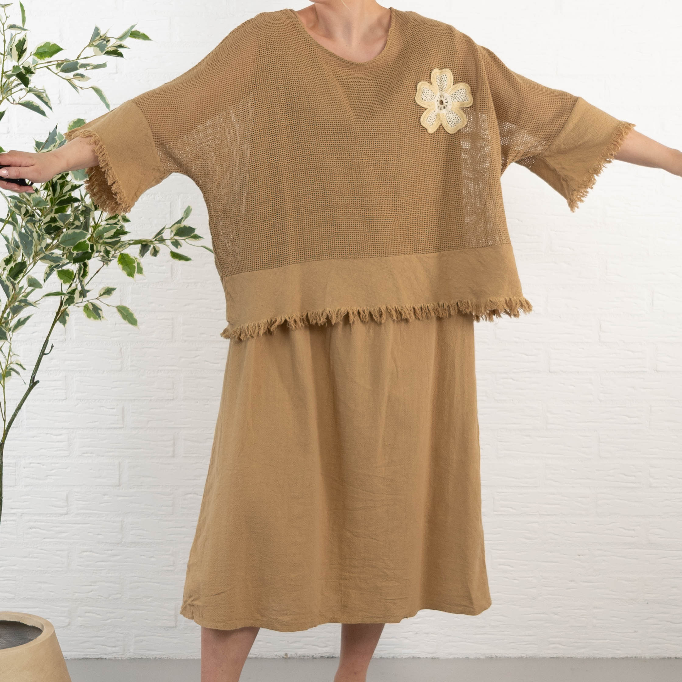 Lucy ægte hør kjole, Camel